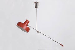 Stilnovo Style Swing-Arm Chandelier in Silver Nickel and Red Enamel, Italy 1950s