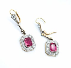 Striking Synthetic Ruby & Diamond Earrings in Platinum