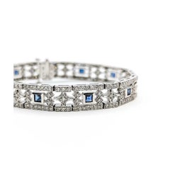 Striking Synthetic Sapphire & Diamond Bracelet in 14k Gold