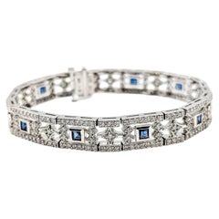 Striking Synthetic Sapphire & Diamond Bracelet in 14k Gold
