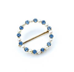 Striking Synthetic Spinel & Pearl Brooch in 14k