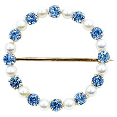 Striking Synthetic Spinel & Pearl Brooch in 14k