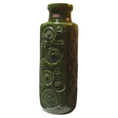 Striking tall handmade ceramic vase by Scheurich with "fat lava" green glaze