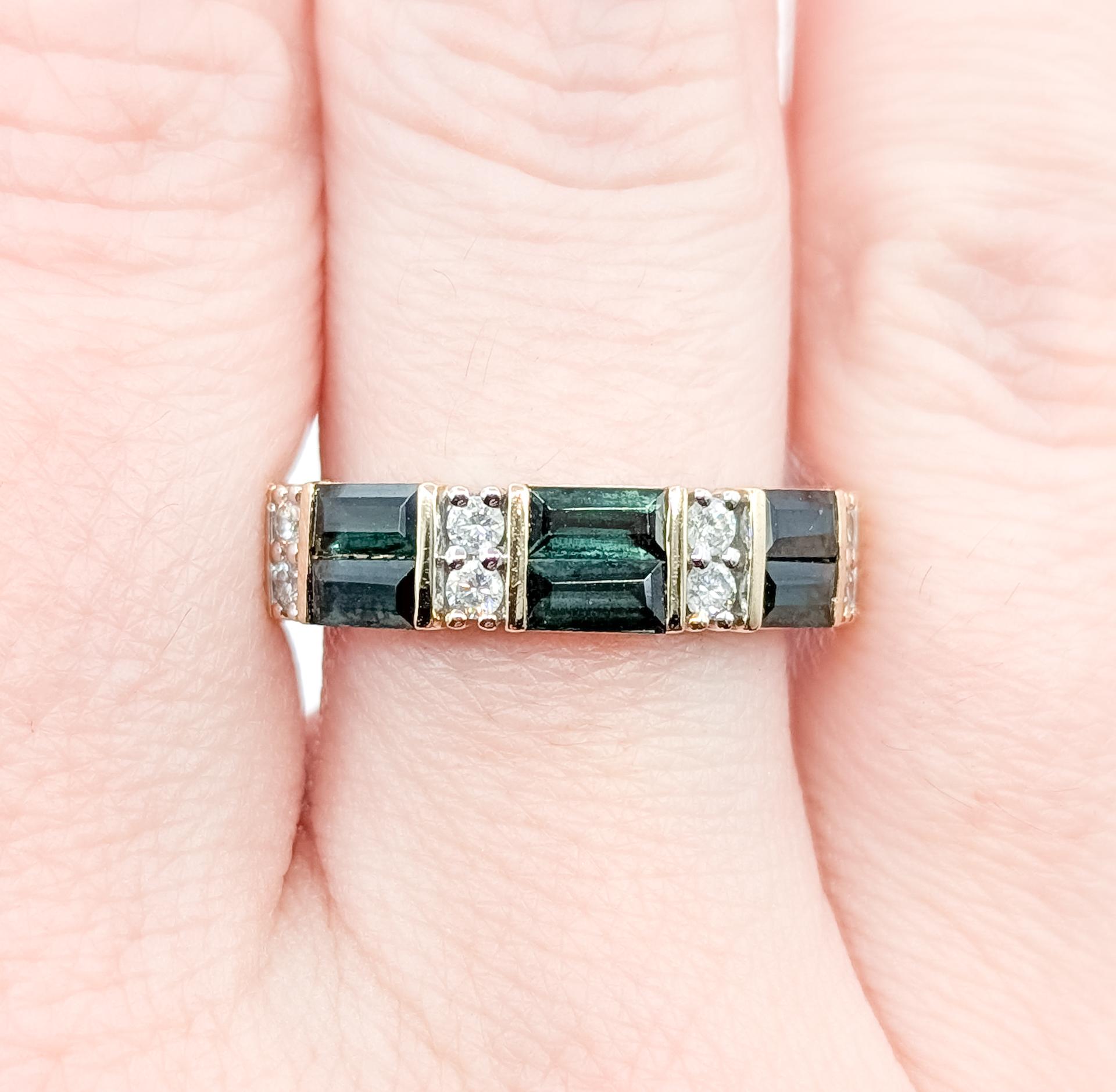 Anello a fascia con tormalina e diamanti in 14 carati in vendita 1