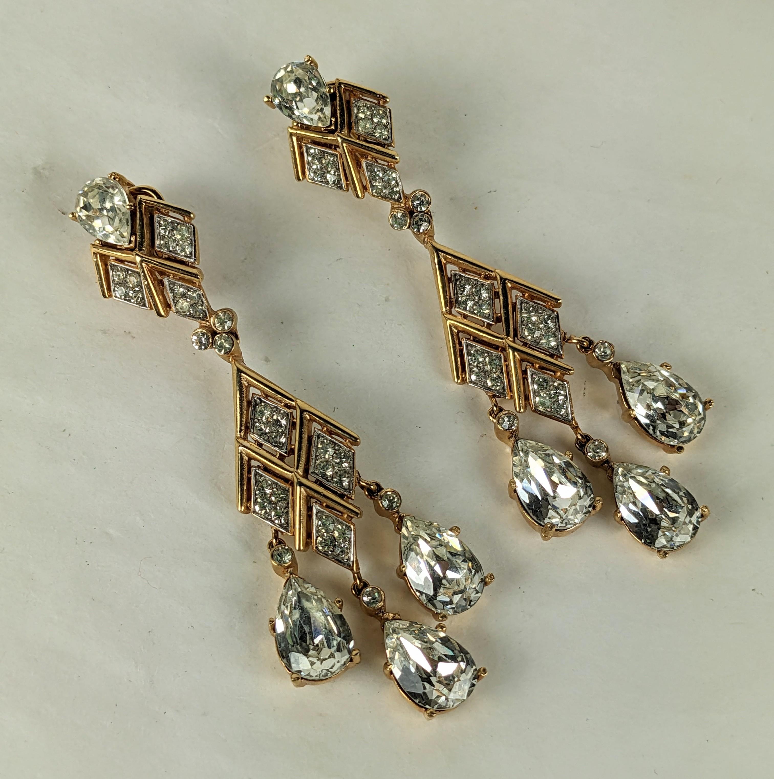 Striking Trifari Crystal Pendant Drop Earrings In Good Condition For Sale In New York, NY