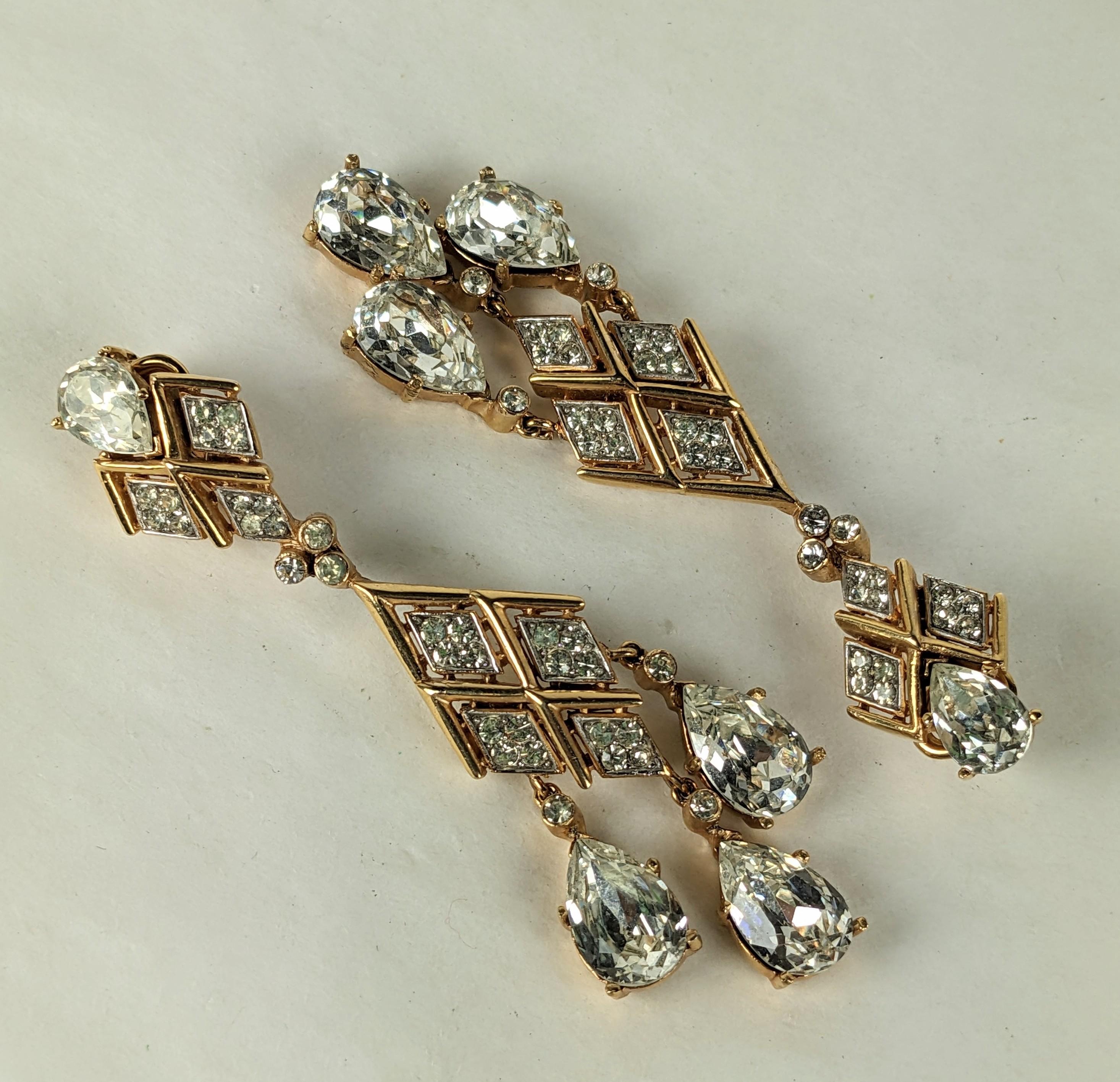 Women's Striking Trifari Crystal Pendant Drop Earrings For Sale