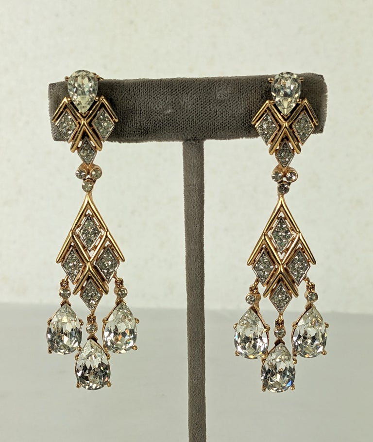 Striking Trifari Crystal Pendant Drop Earrings For Sale at 1stDibs