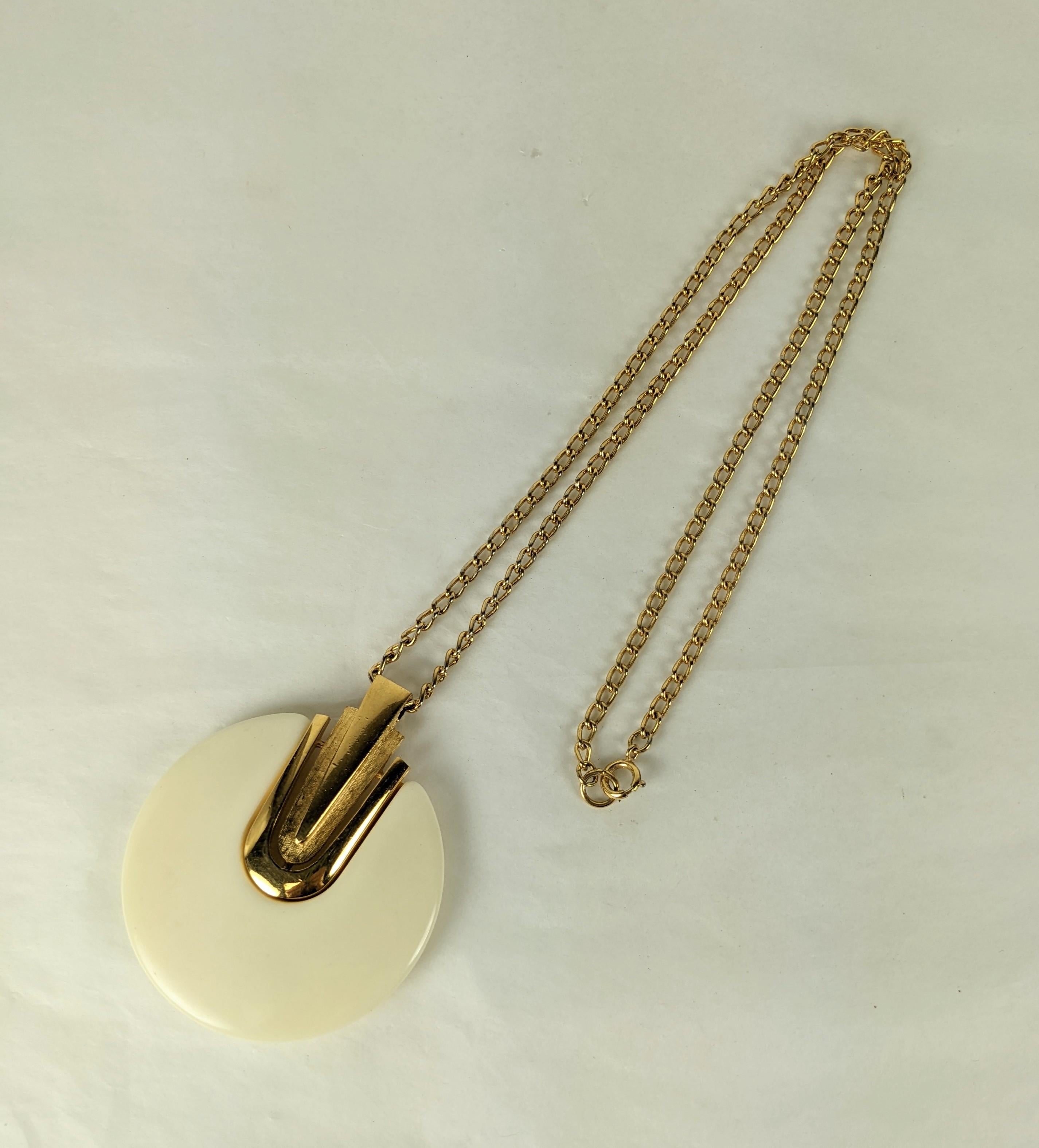 Striking Trifari Faux Ivory Pendant in the David Webb style. Signed. 1960's USA.  
3
