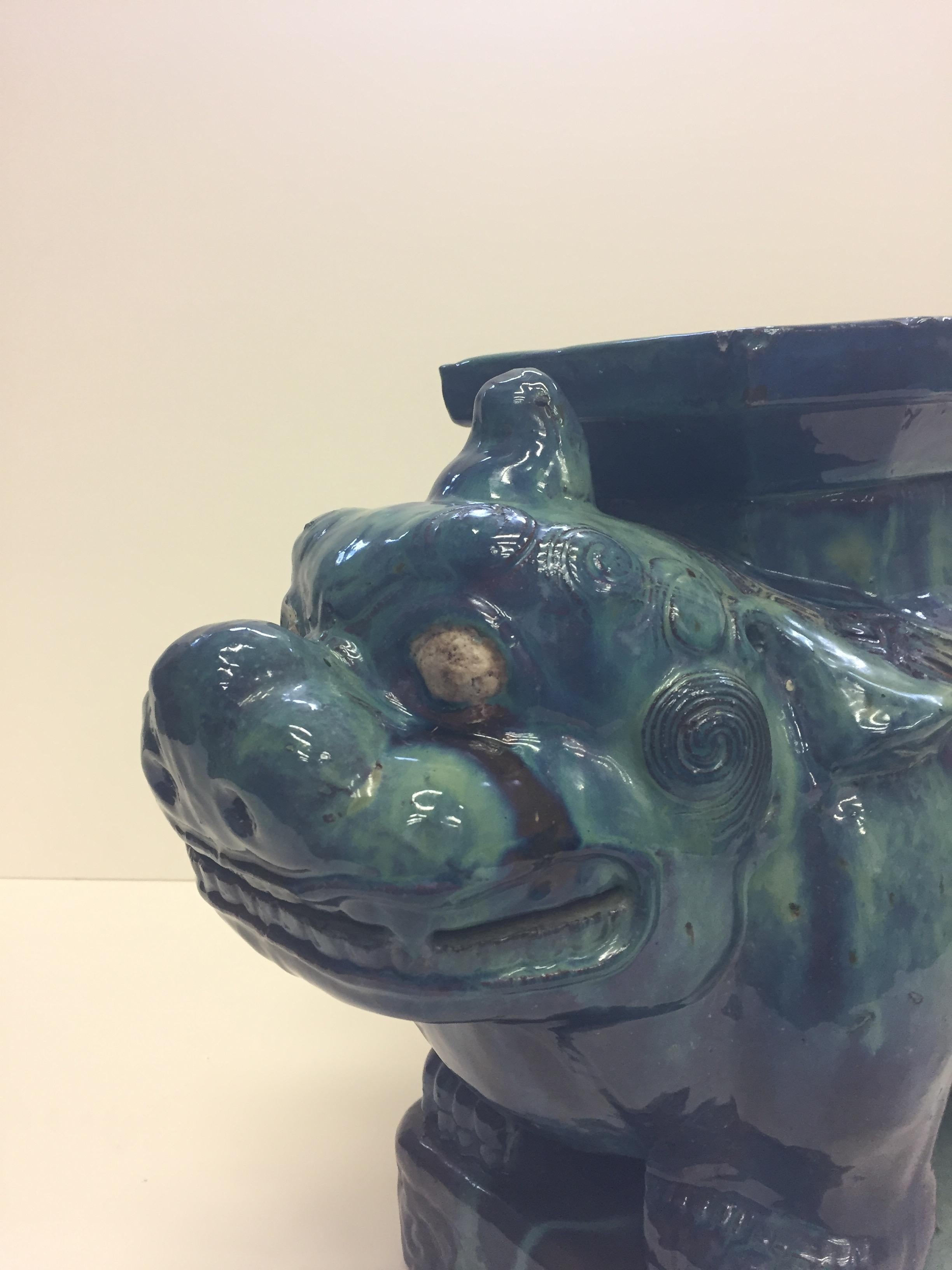 Chinese Striking Turquoise Asian Foo Dog Garden Seat