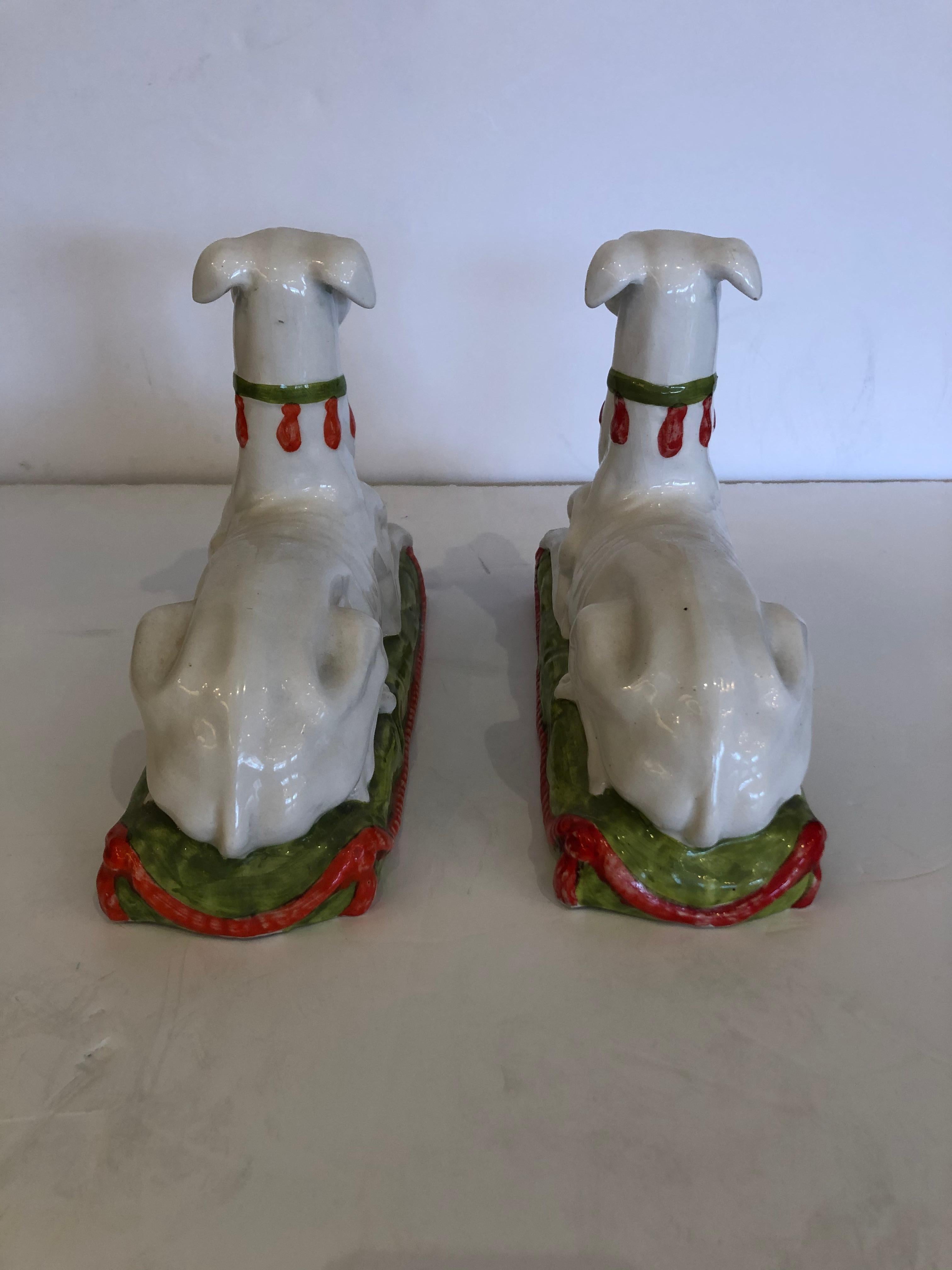 Striking Unusual Pair of Italian Ceramic Recument Whippets Greyhounds Sculptures For Sale 3