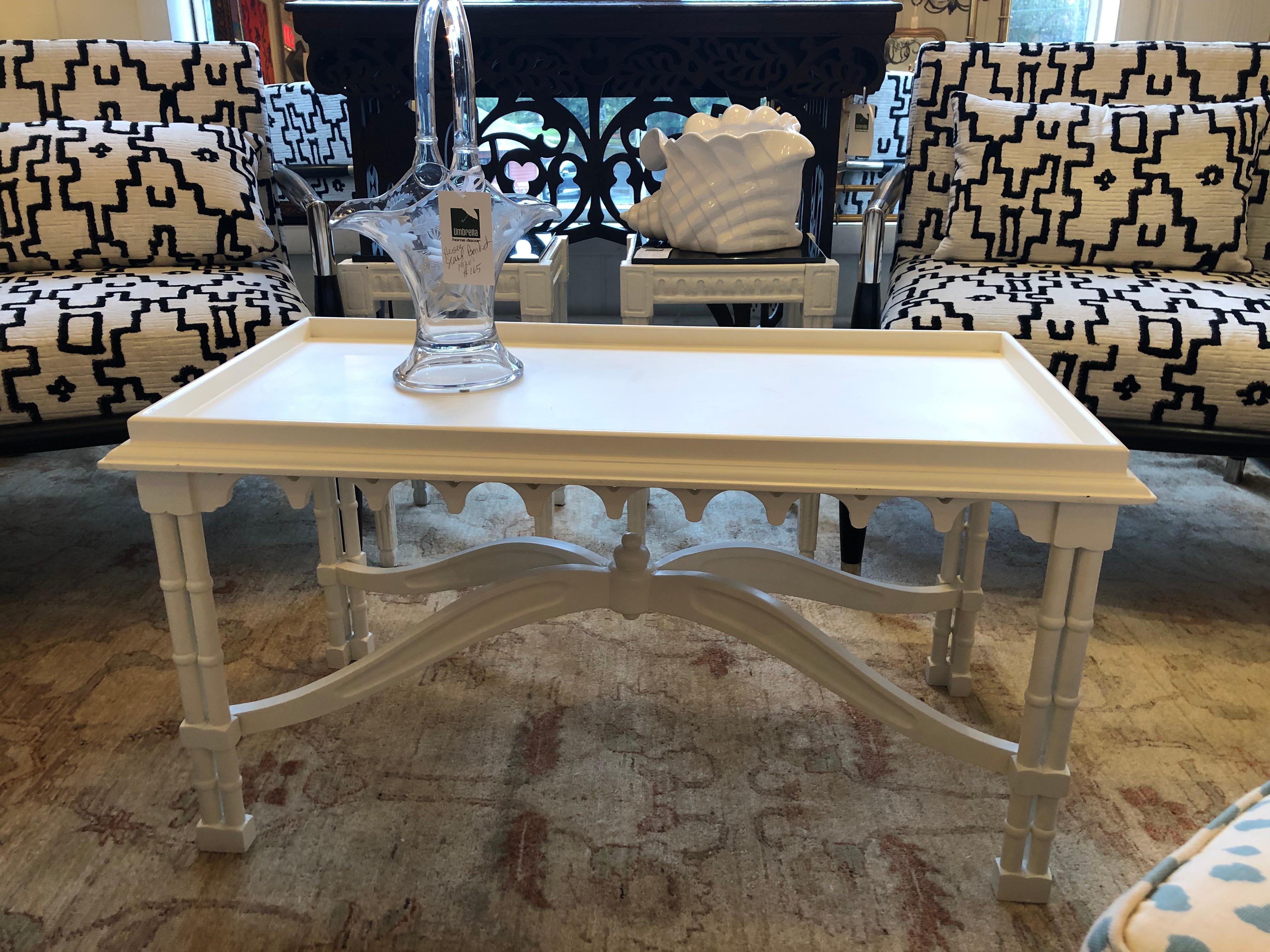 Striking Updated Painted Gothic Revival Coffee Table In Good Condition For Sale In Hopewell, NJ