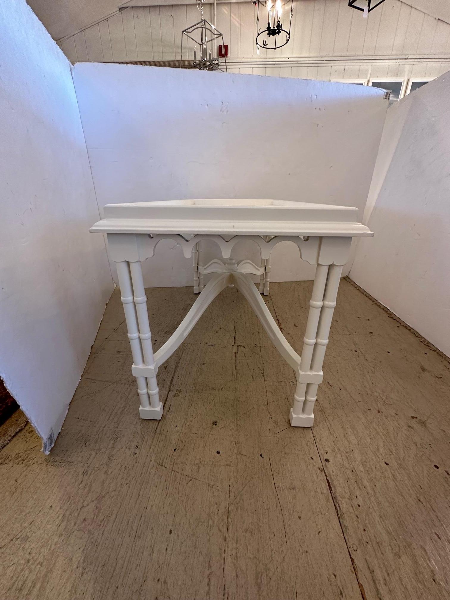 Wood Striking Updated Painted Gothic Revival Coffee Table For Sale