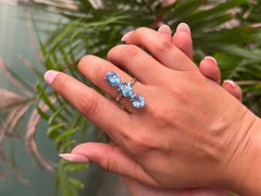 Striking Vertical Oval Blue Topaz Three Stone Ring for Gifts in 925 Silver