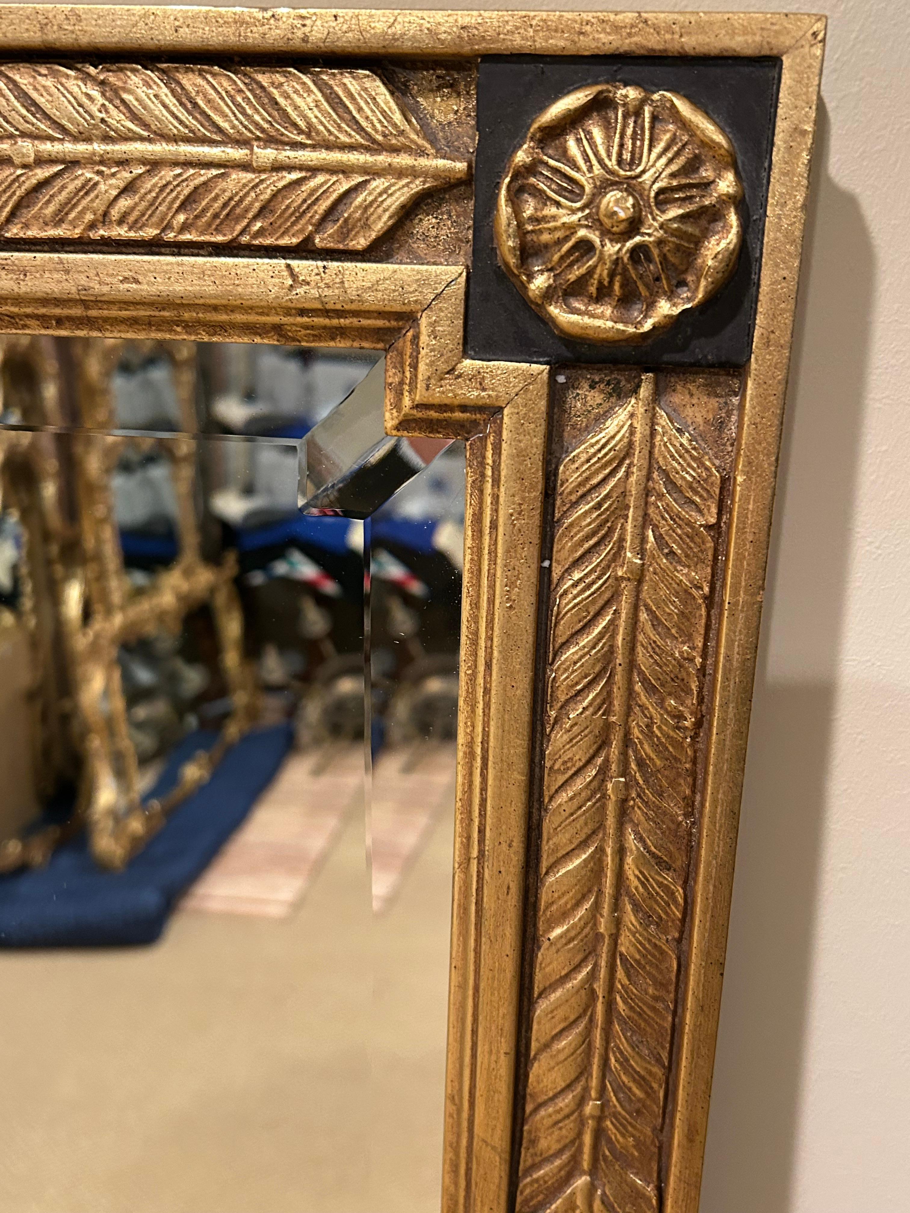 Contemporary Striking Very Large Gold Leaf and Ebonized Mirror With Feathers & Rosettes