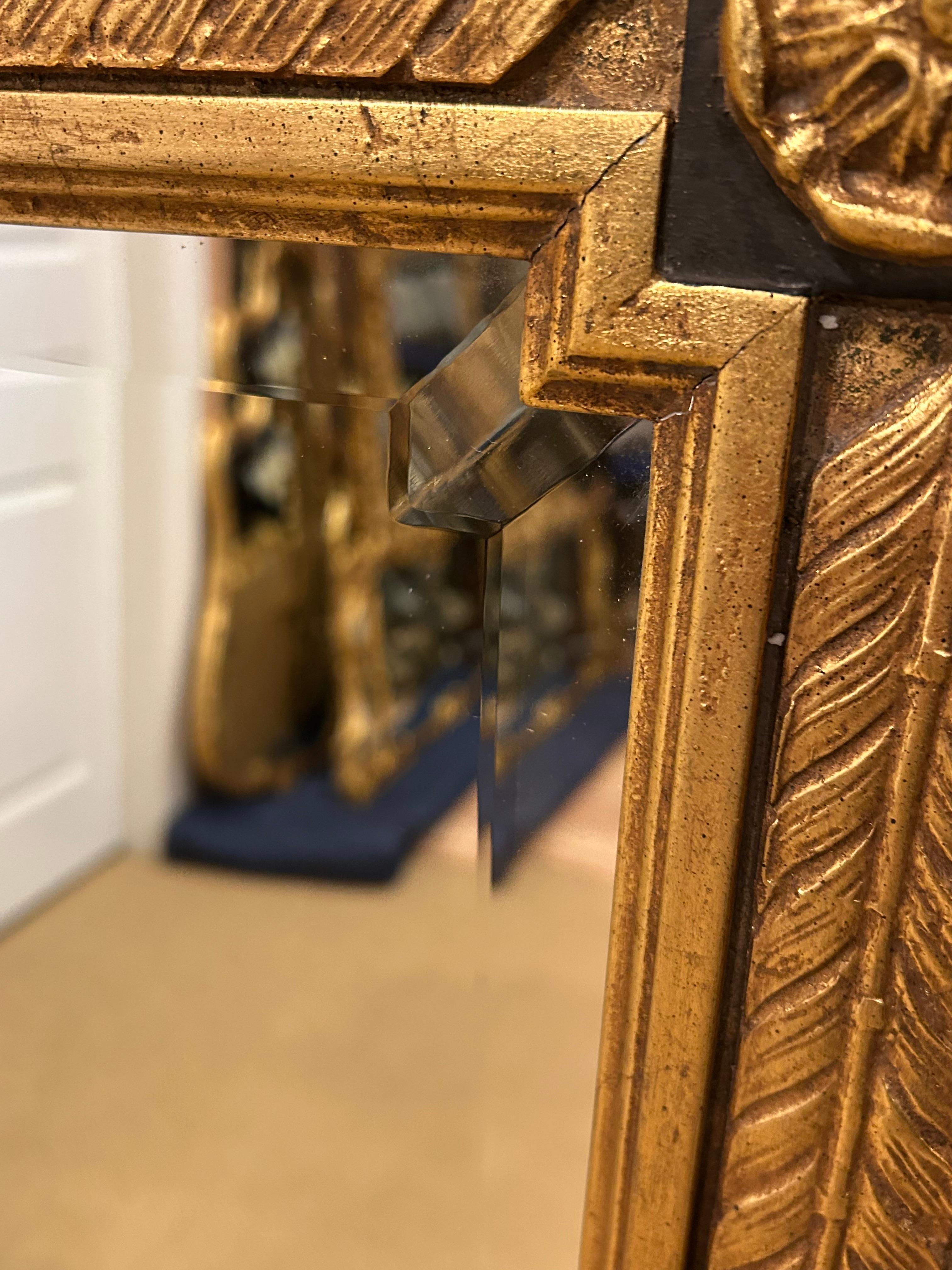 Striking Very Large Gold Leaf and Ebonized Mirror With Feathers & Rosettes 1