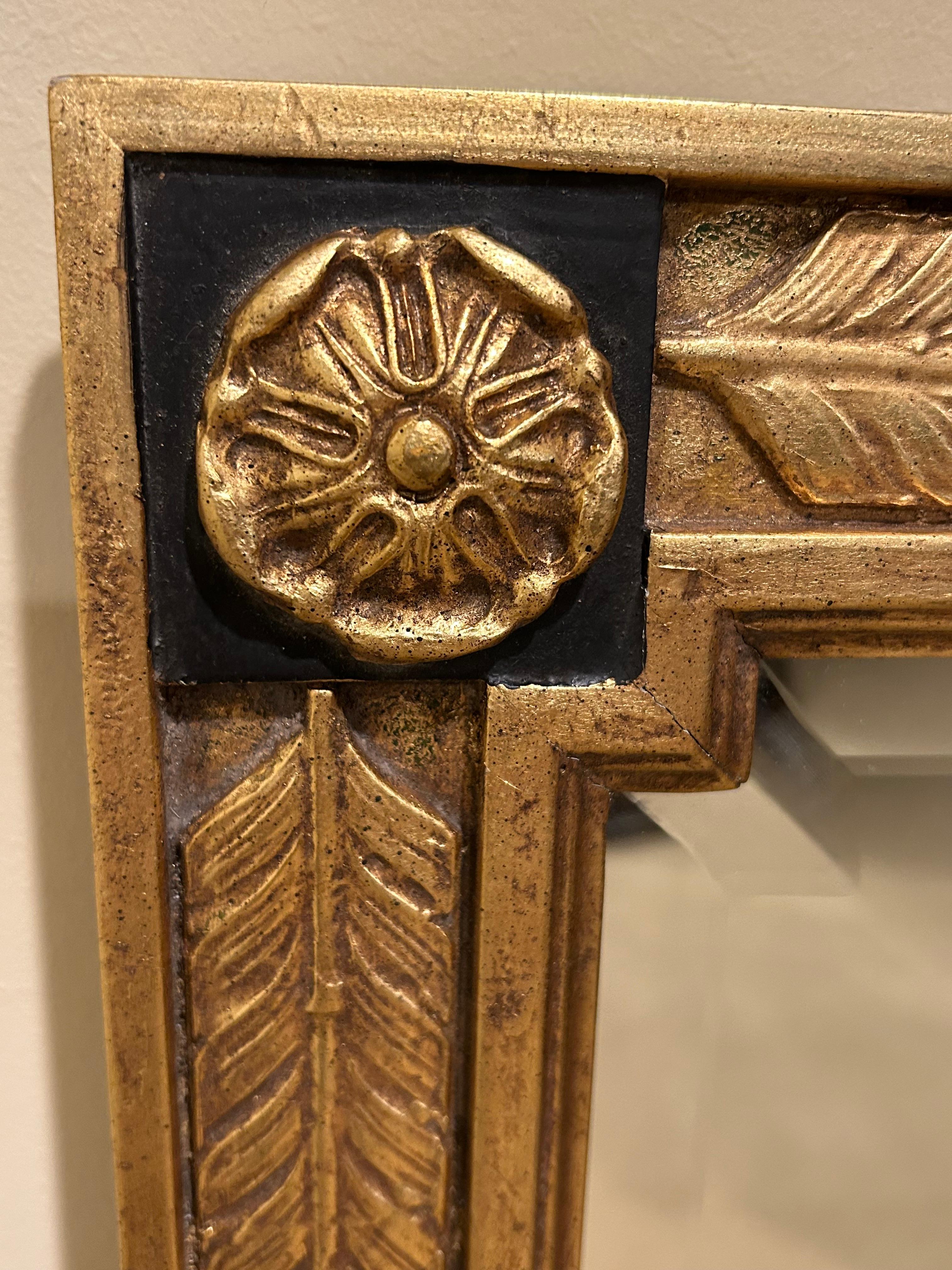 Striking Very Large Gold Leaf and Ebonized Mirror With Feathers & Rosettes 2