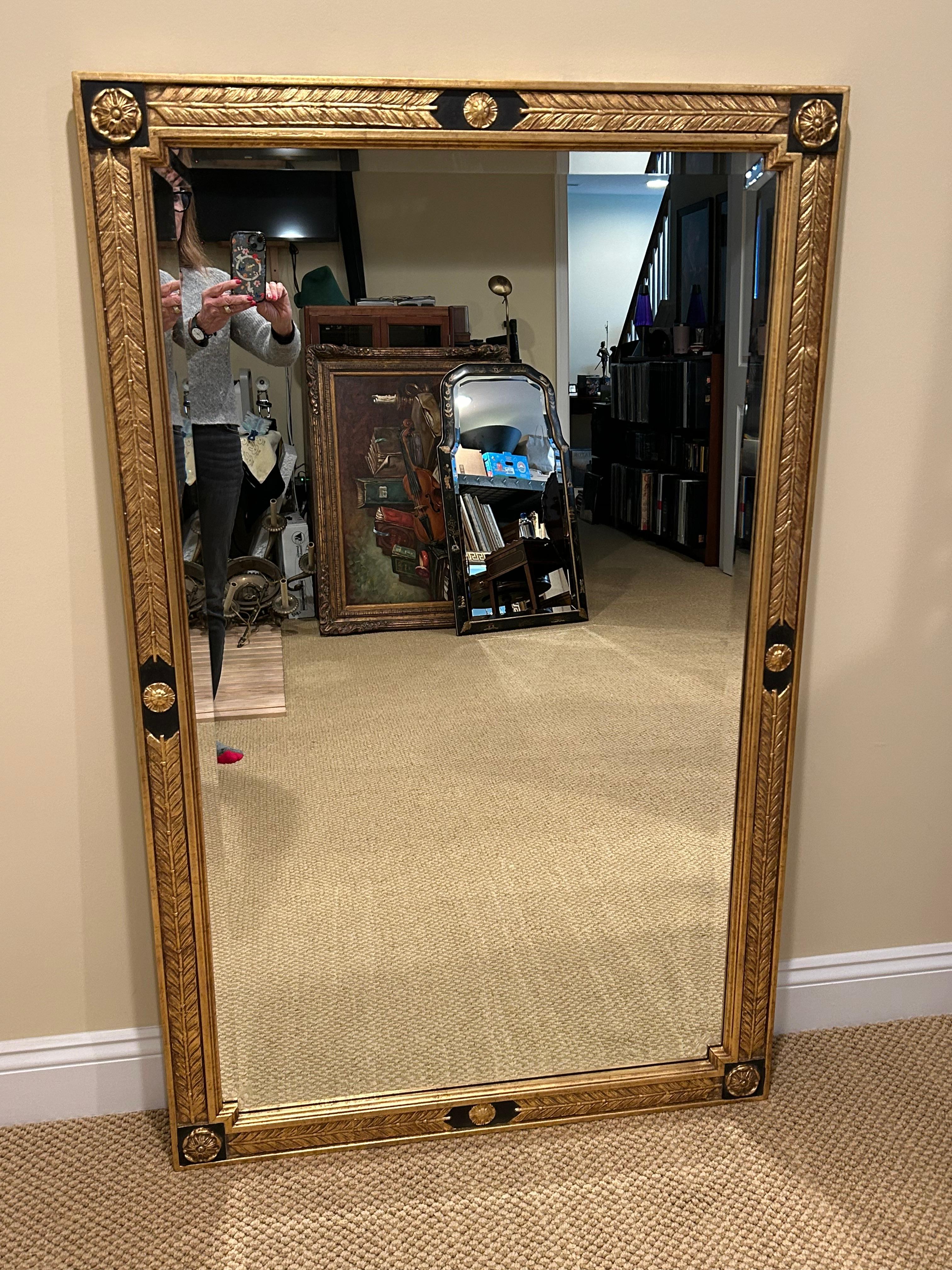 Striking Very Large Gold Leaf and Ebonized Mirror With Feathers & Rosettes 3