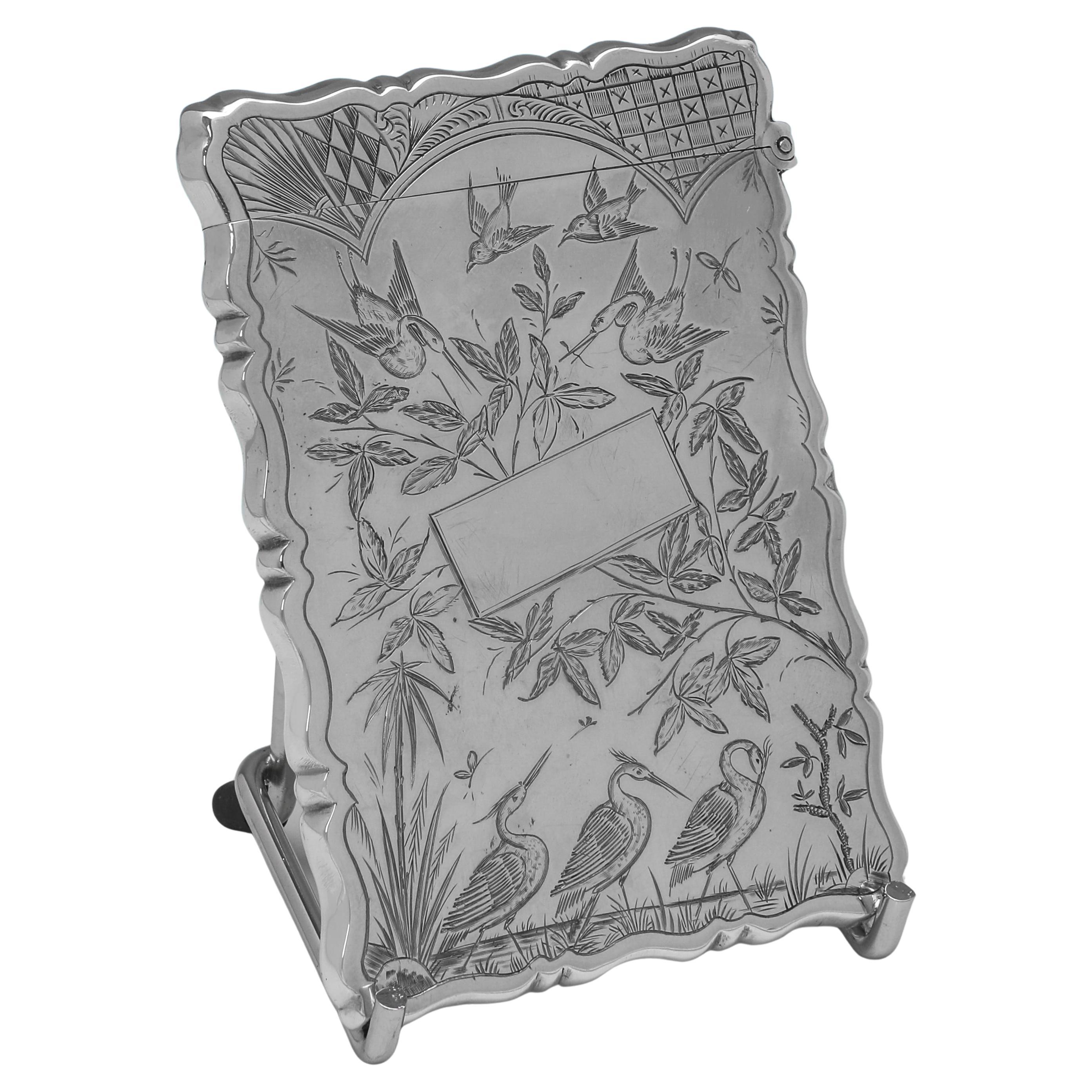 Striking Victorian Aesthetic Sterling Silver Card Case made in 1876