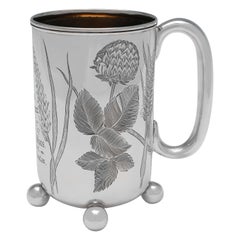 Striking Victorian Antique Sterling Silver Mug / Trophy, Birmingham, 1895