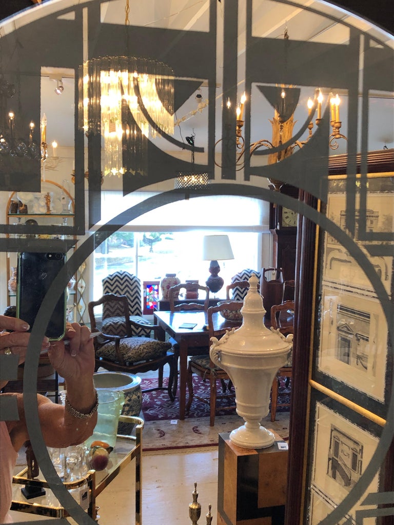 Striking Vintage Art Deco Round Mirror For Sale at 1stDibs