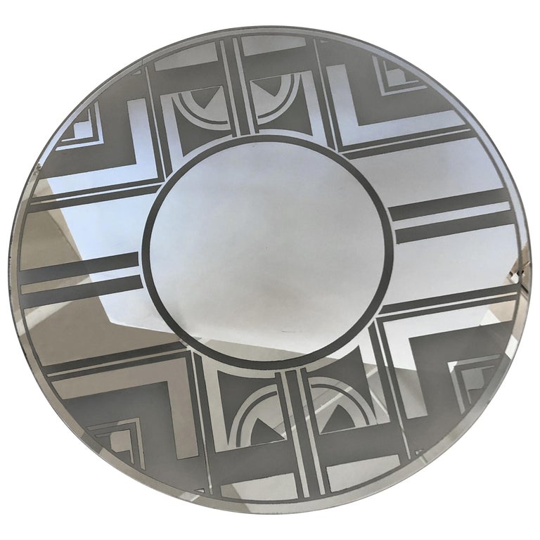 Striking Vintage Art Deco Round Mirror For Sale at 1stDibs