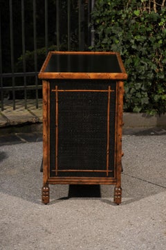 Striking Vintage British Colonial Rattan Bamboo Cane Chest - Pair Available