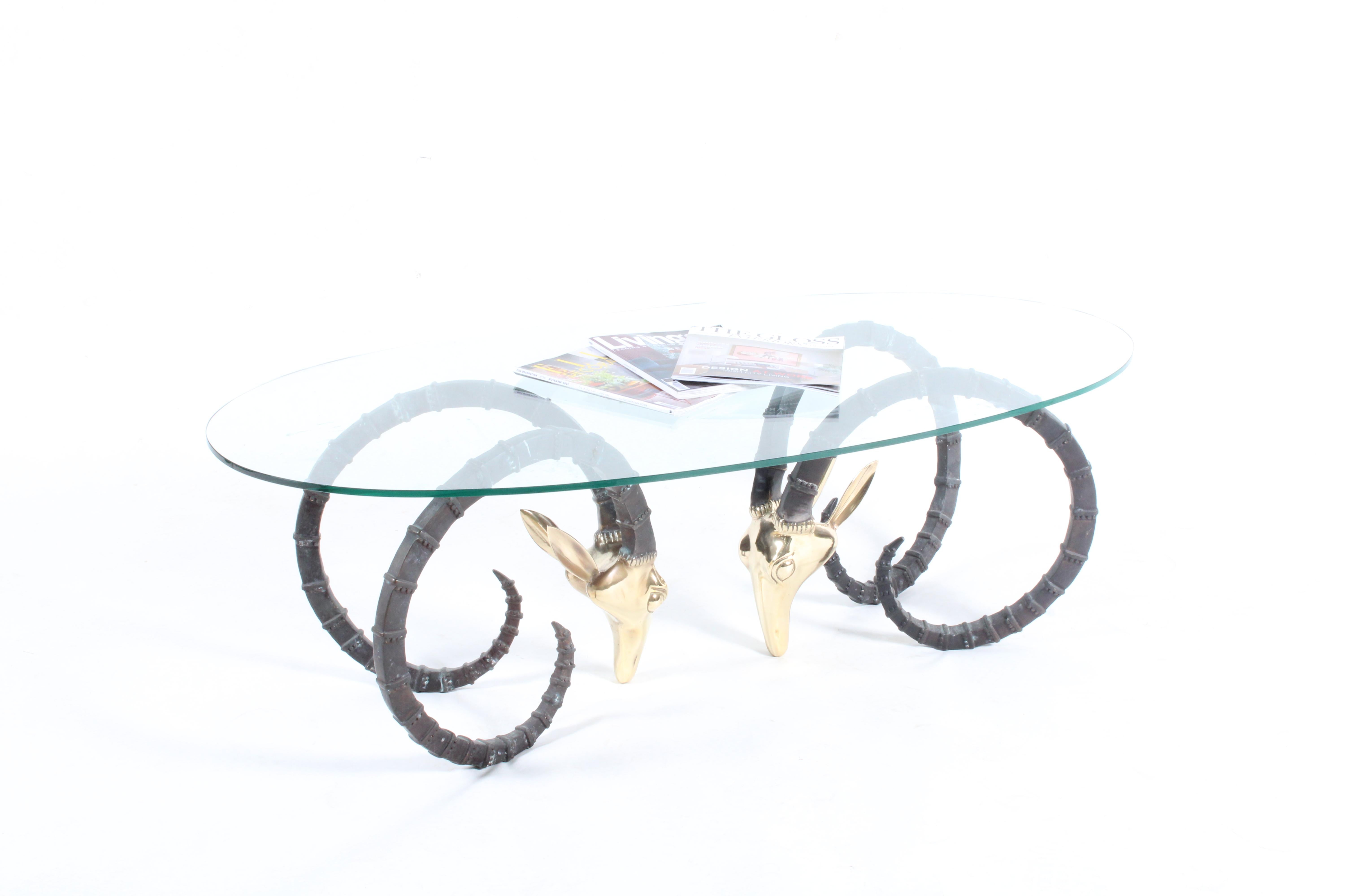 Striking Vintage Ibex or Rams Head Coffee Table in the Style of Alain Chervet For Sale 1