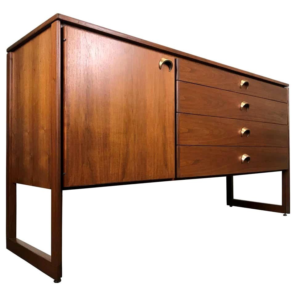 Striking Walnut Sideboard Cabinet by Jens Risom, 1960s at 1stDibs