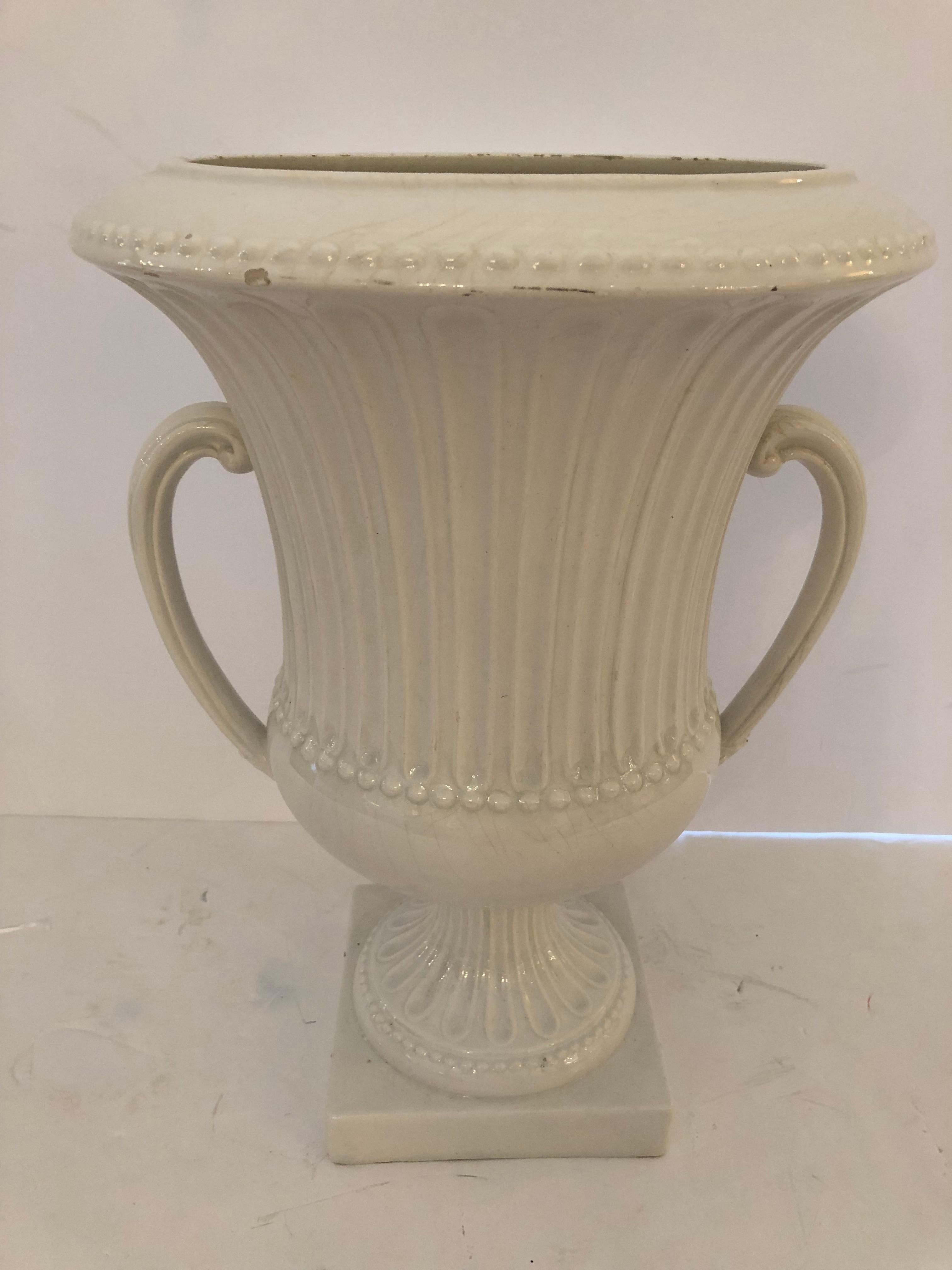 Striking White Italian Ceramic Neoclassical Urn For Sale 9