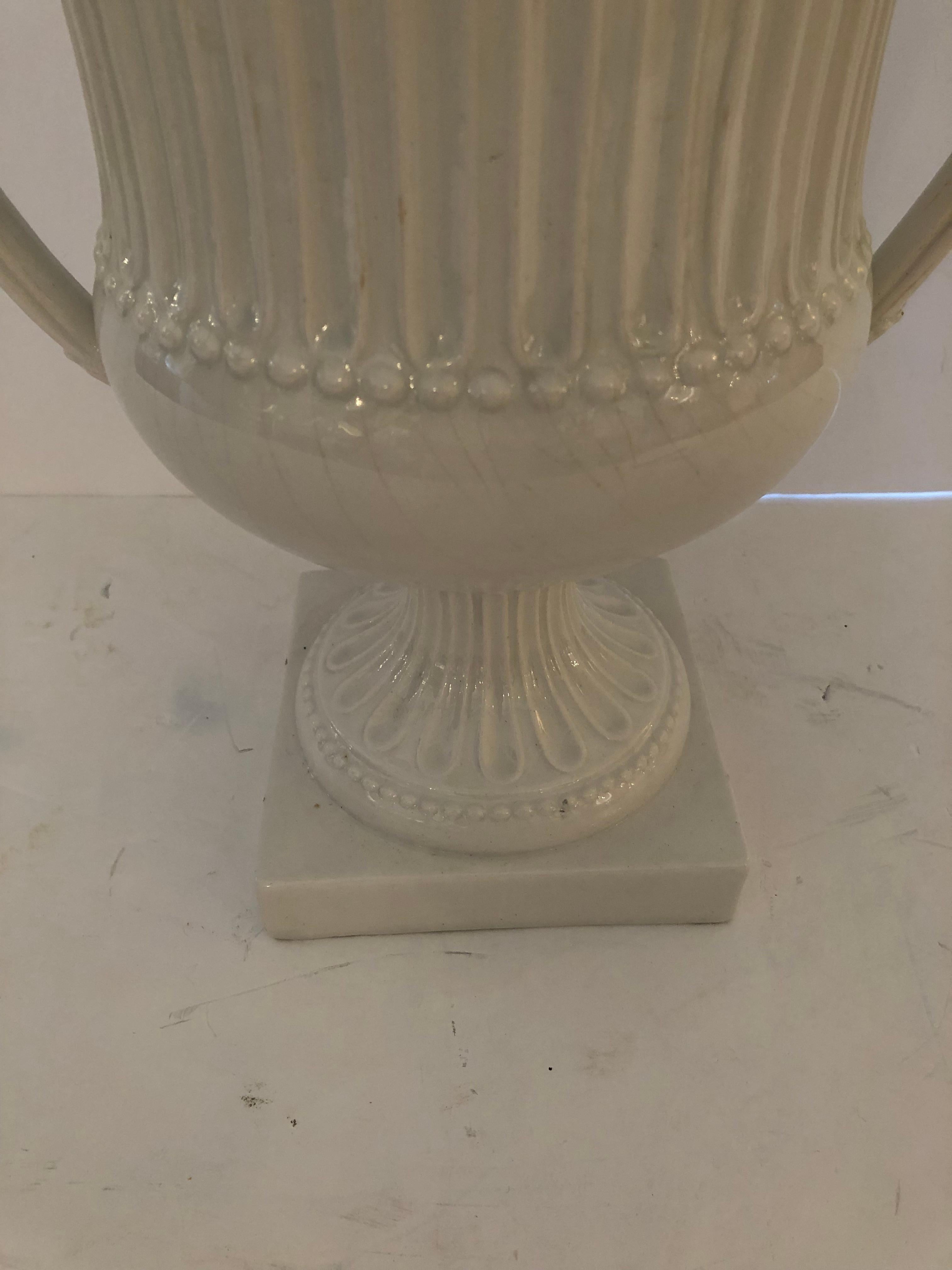 Striking White Italian Ceramic Neoclassical Urn For Sale 10