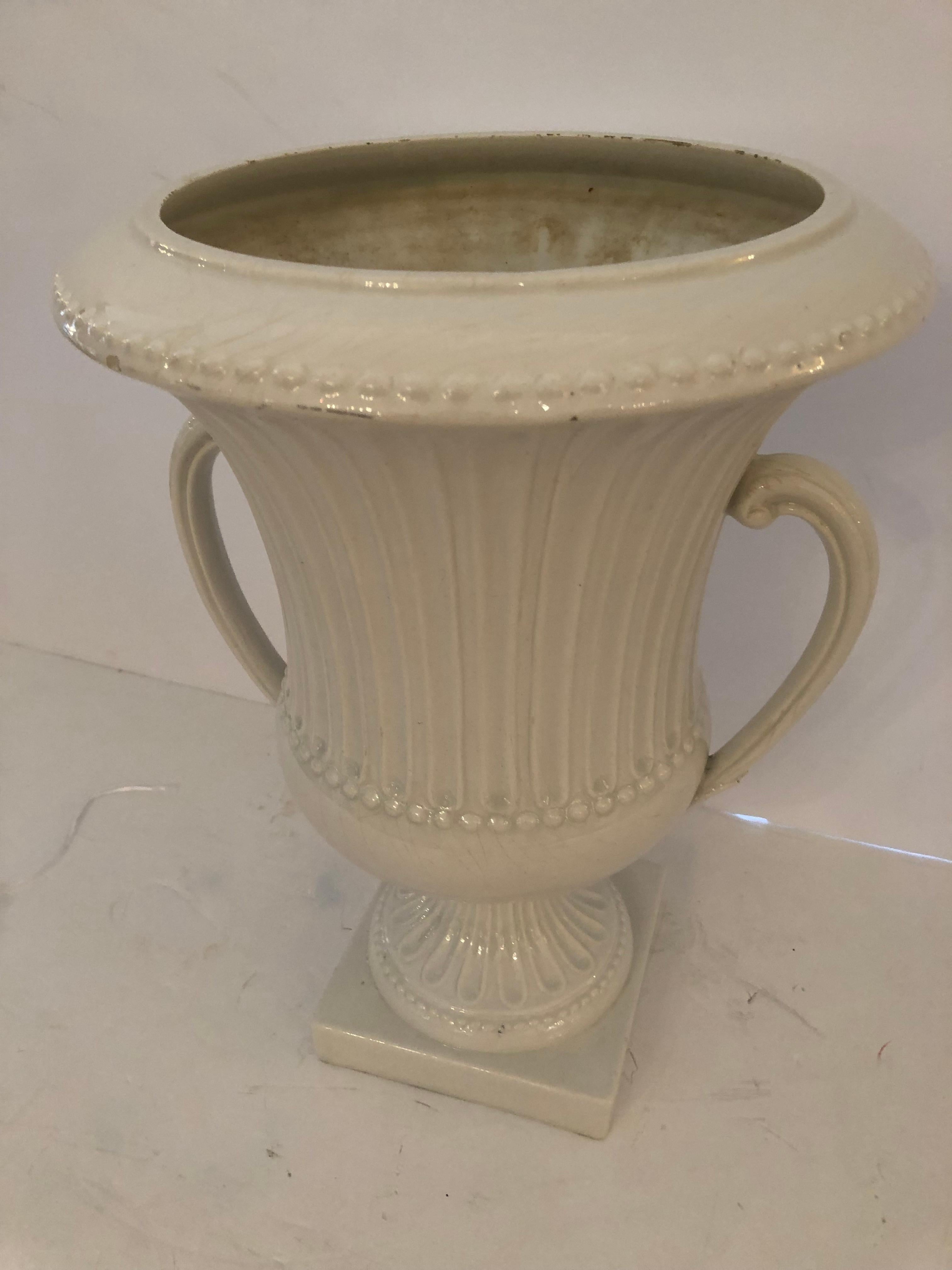 Striking White Italian Ceramic Neoclassical Urn For Sale 11