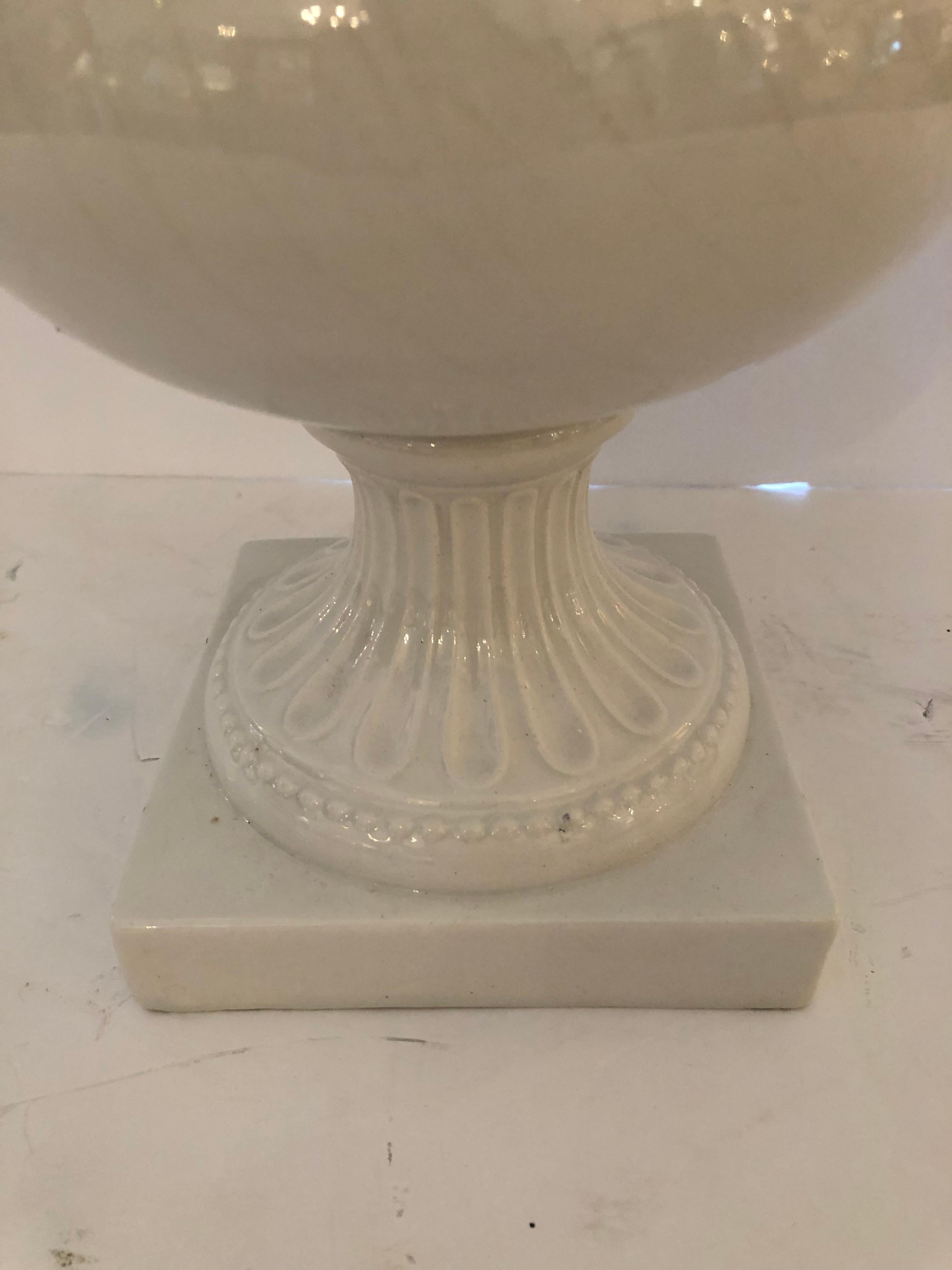 Striking White Italian Ceramic Neoclassical Urn In Good Condition For Sale In Hopewell, NJ