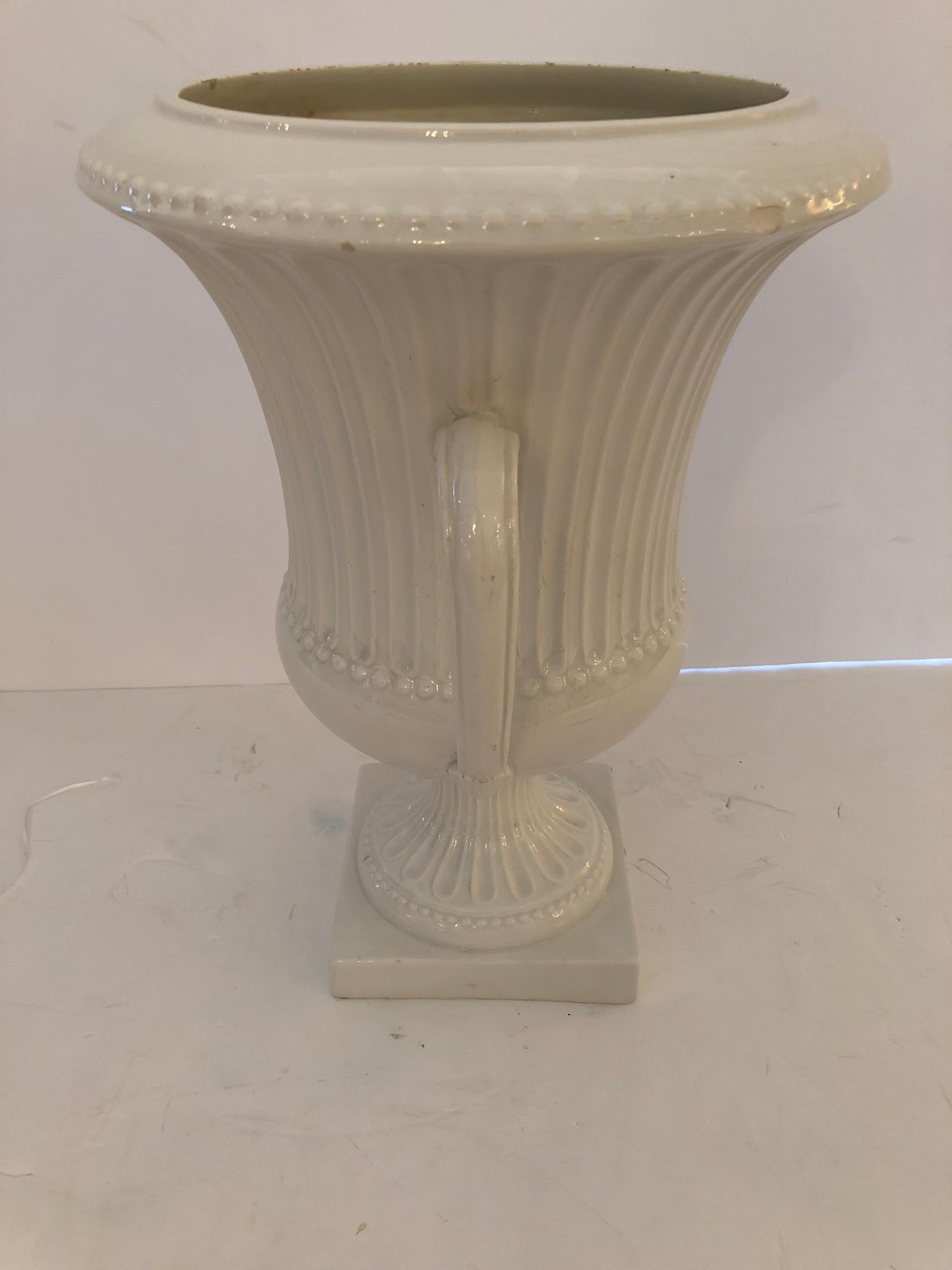 Mid-20th Century Striking White Italian Ceramic Neoclassical Urn For Sale