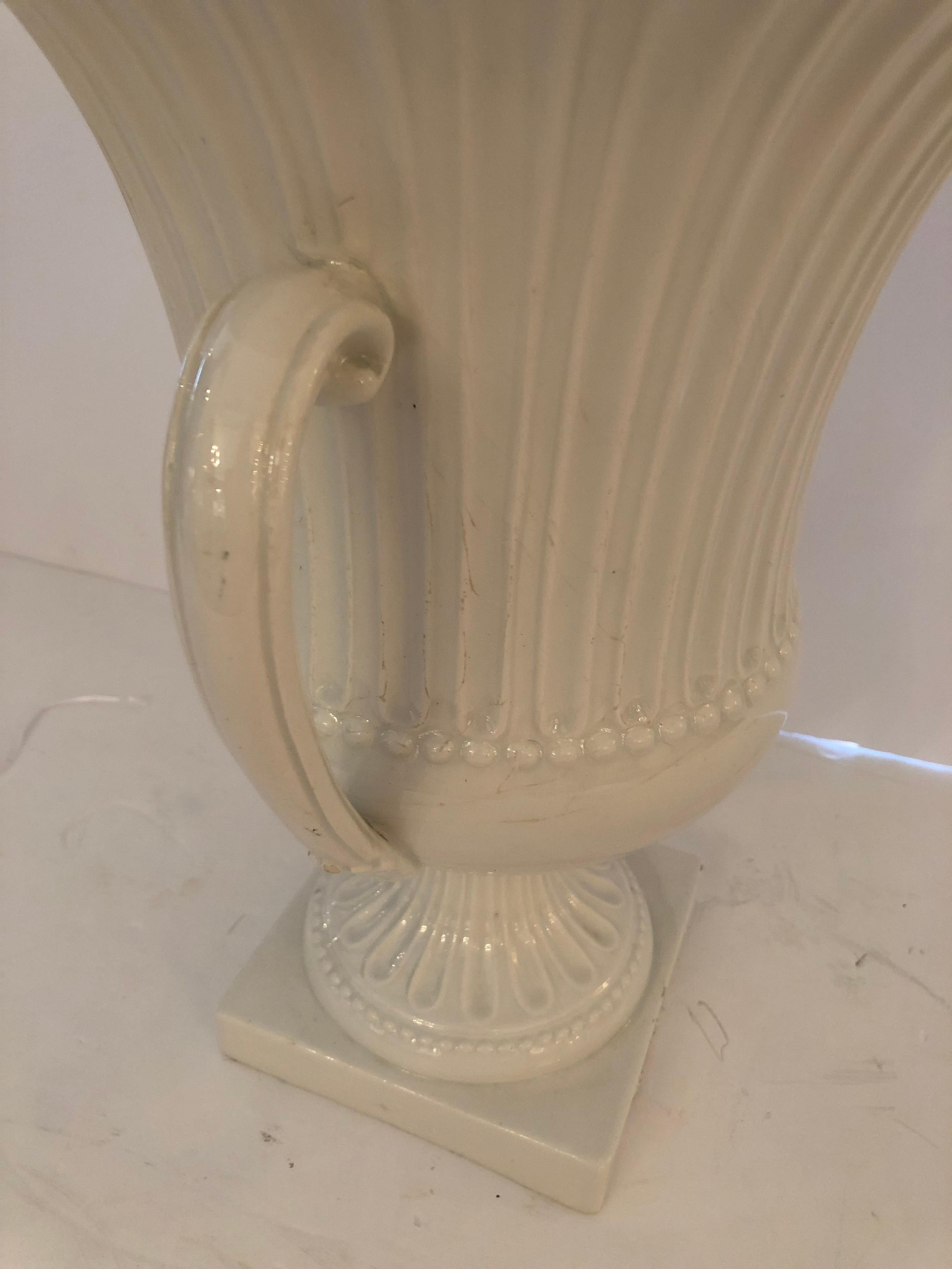 Striking White Italian Ceramic Neoclassical Urn For Sale 1