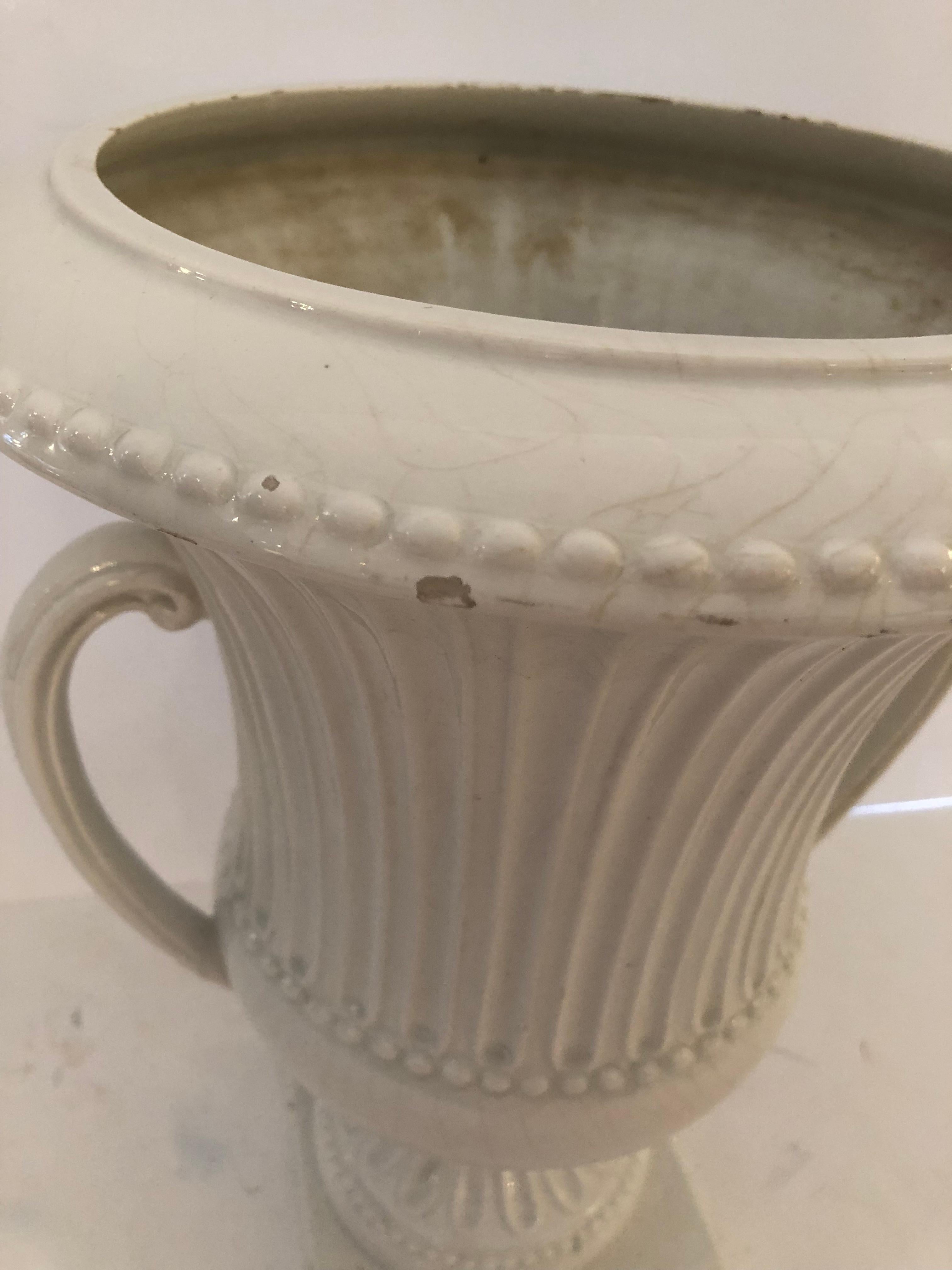 Striking White Italian Ceramic Neoclassical Urn For Sale 2