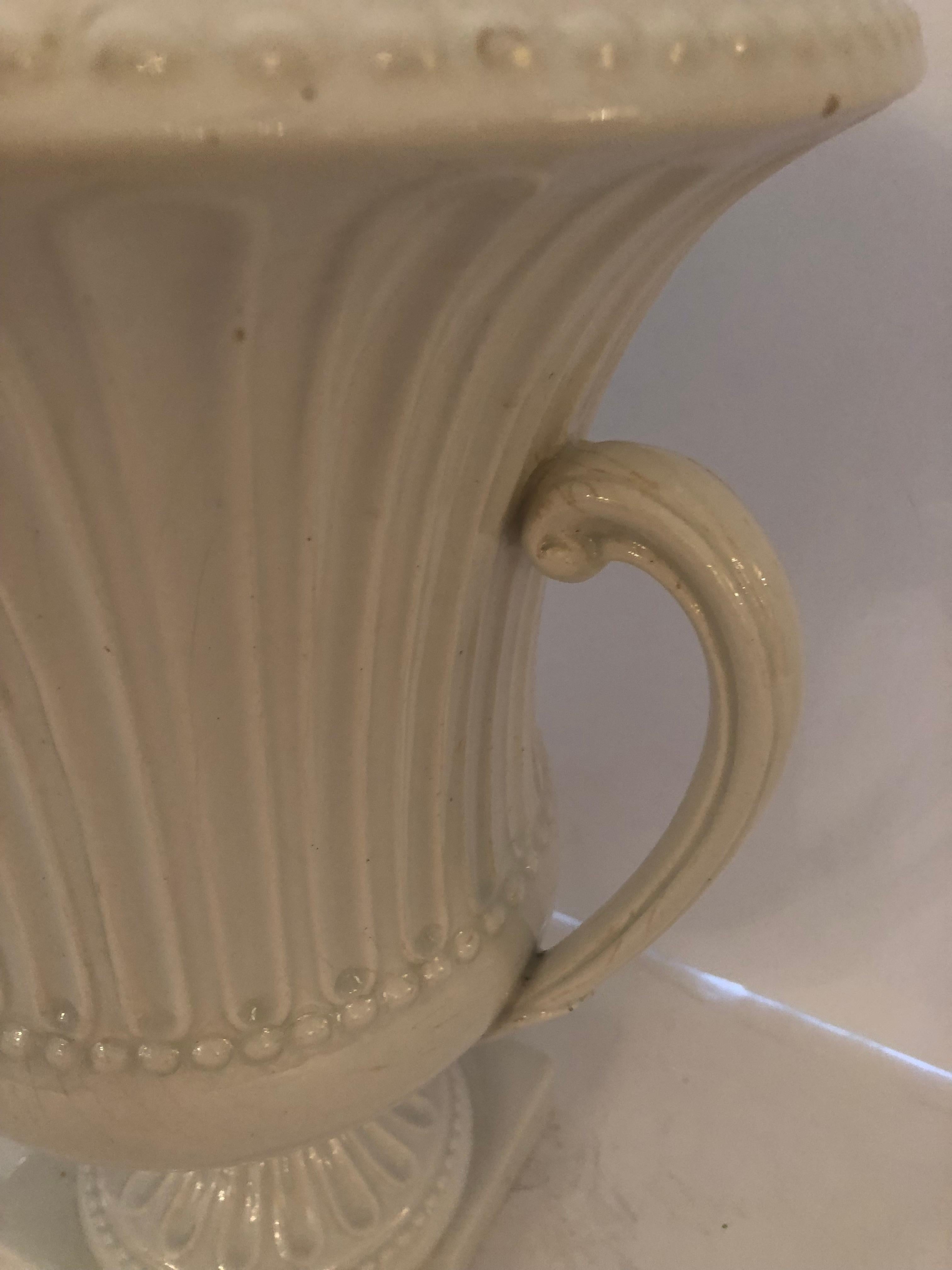 Striking White Italian Ceramic Neoclassical Urn For Sale 3