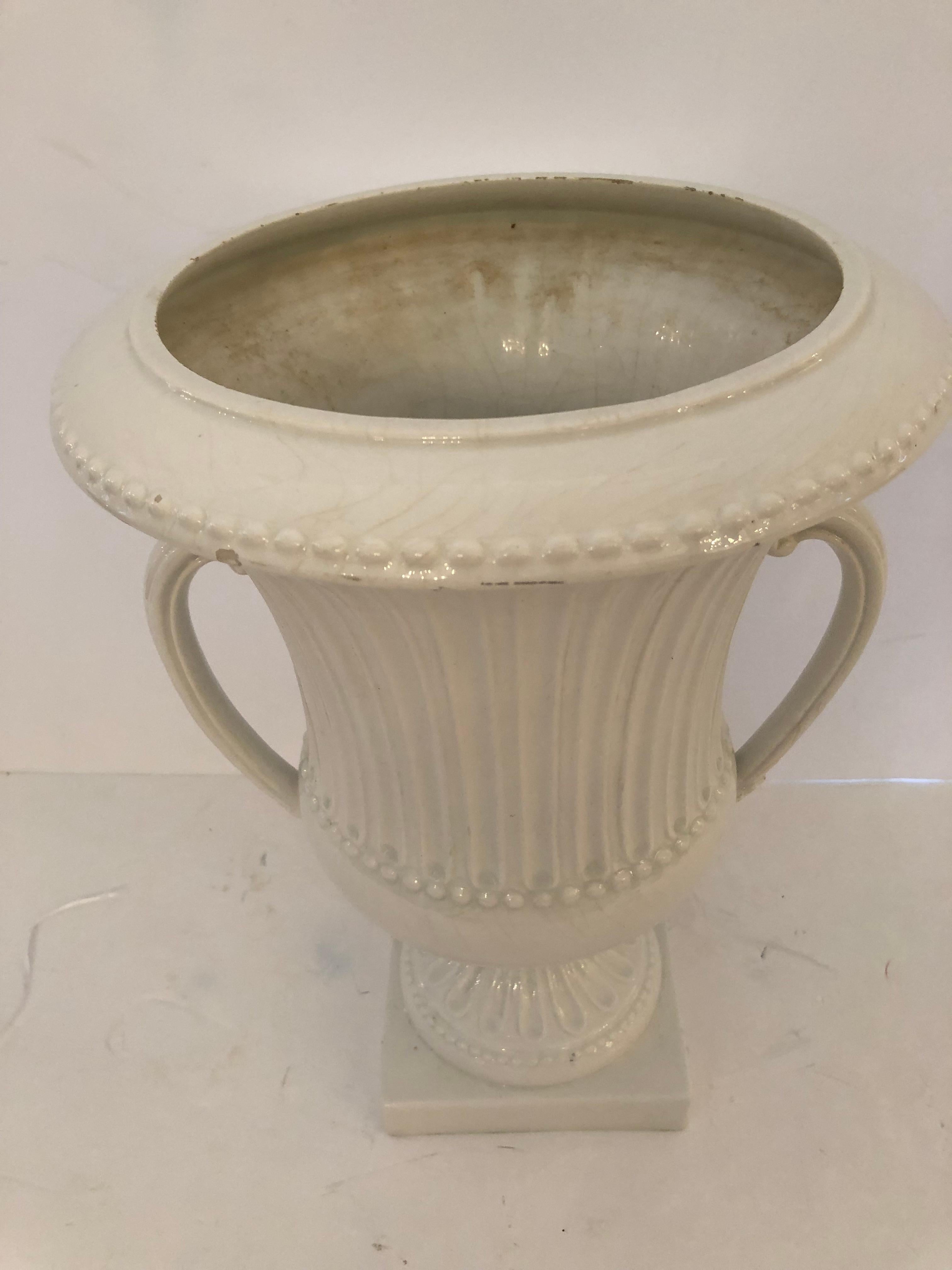 Striking White Italian Ceramic Neoclassical Urn For Sale 4