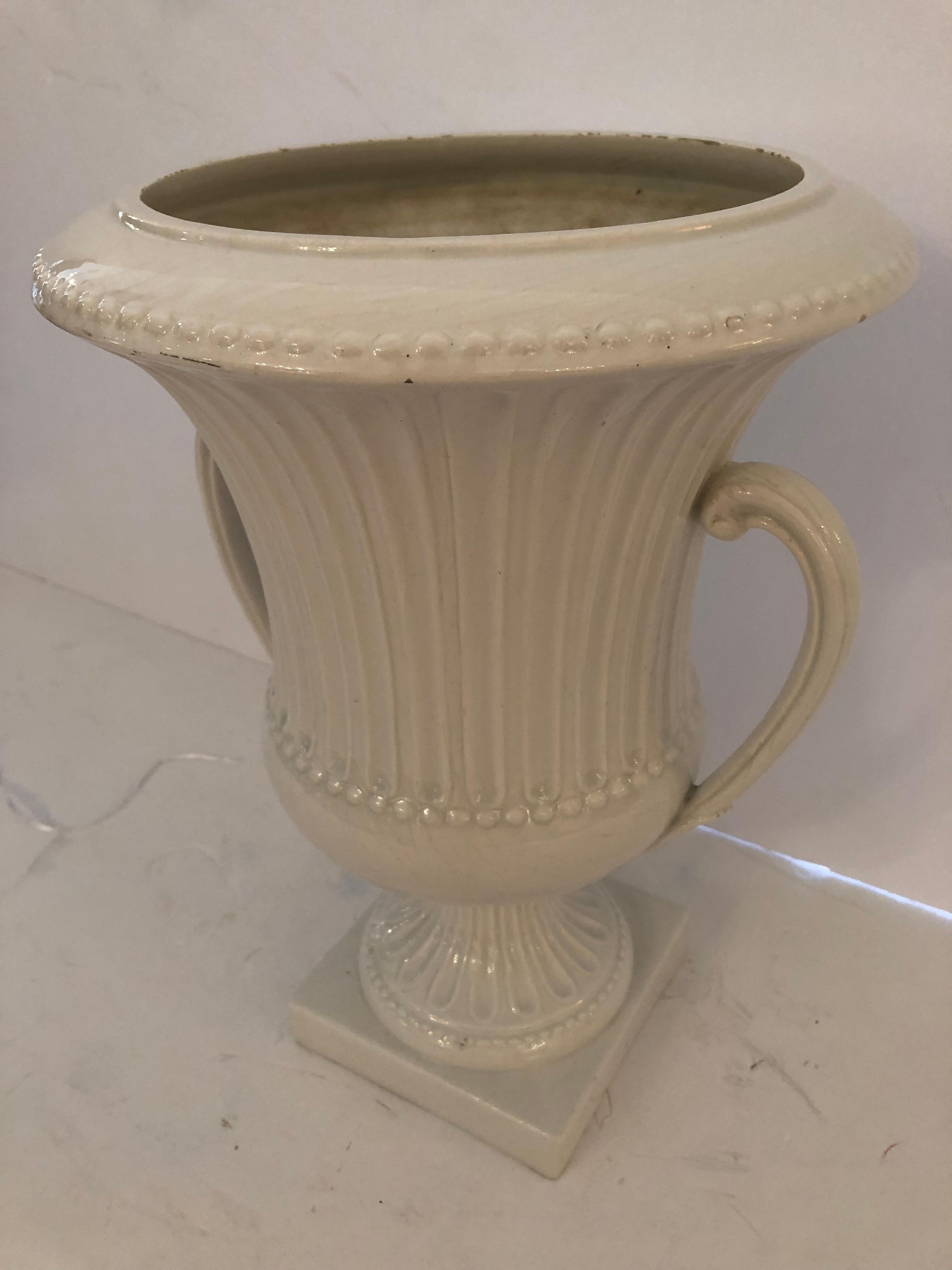 Striking White Italian Ceramic Neoclassical Urn For Sale 5