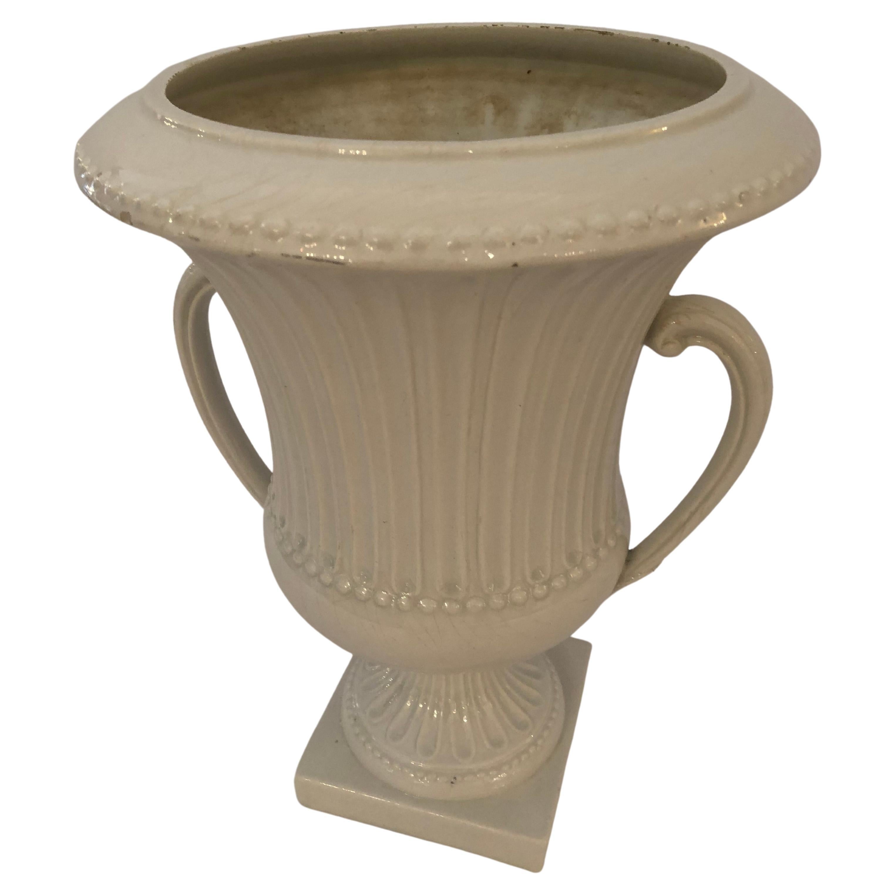 Striking White Italian Ceramic Neoclassical Urn For Sale