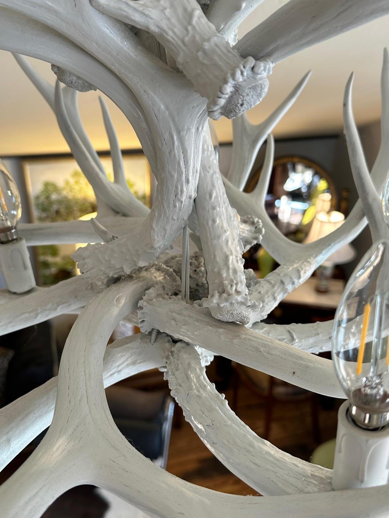 Striking White Painted Antler Chandelier For Sale 3