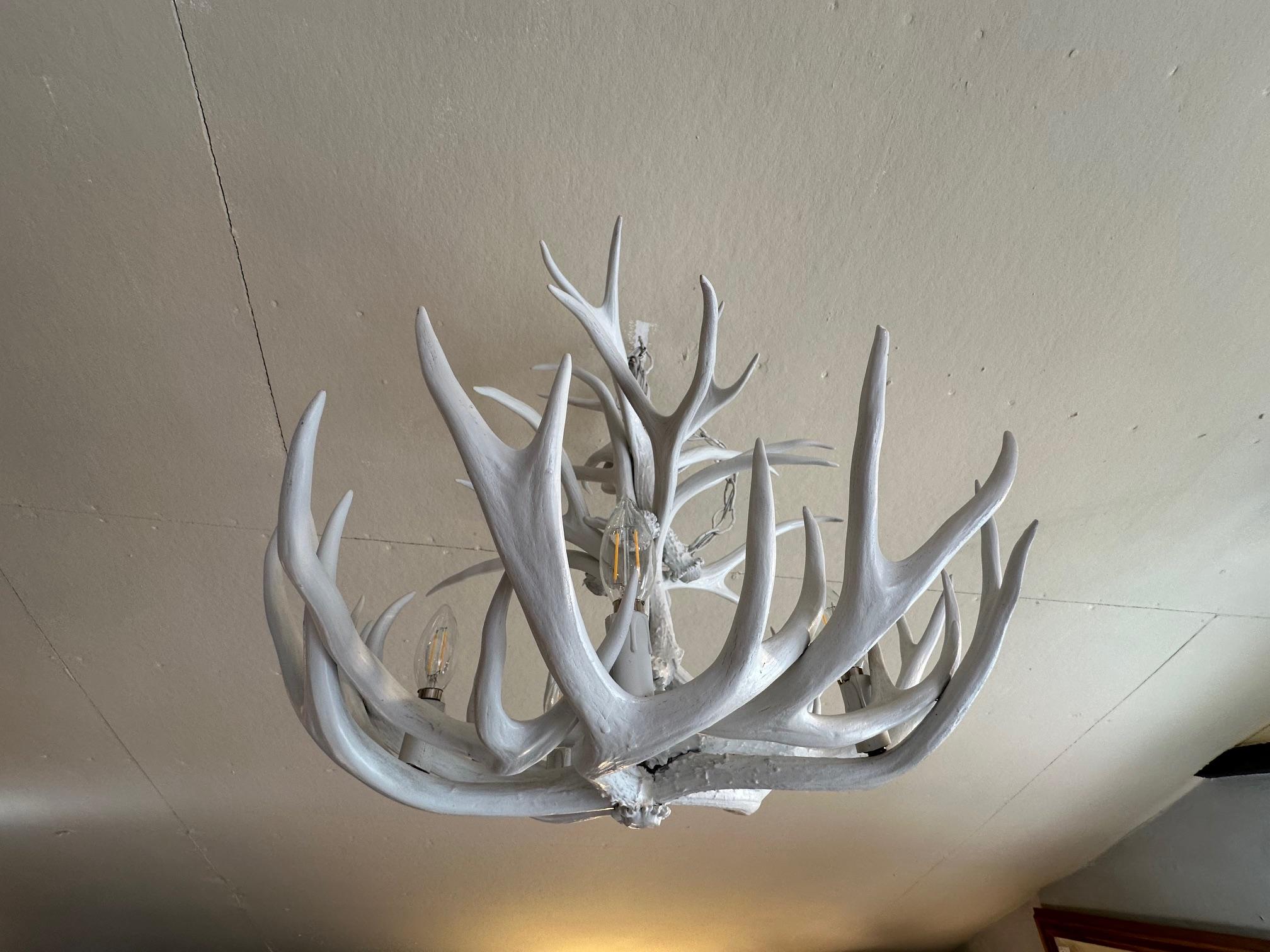 Striking White Painted Antler Chandelier For Sale 5