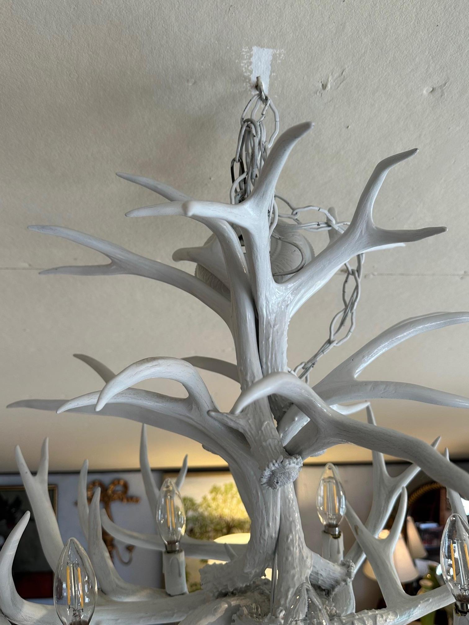 Striking White Painted Antler Chandelier For Sale 6