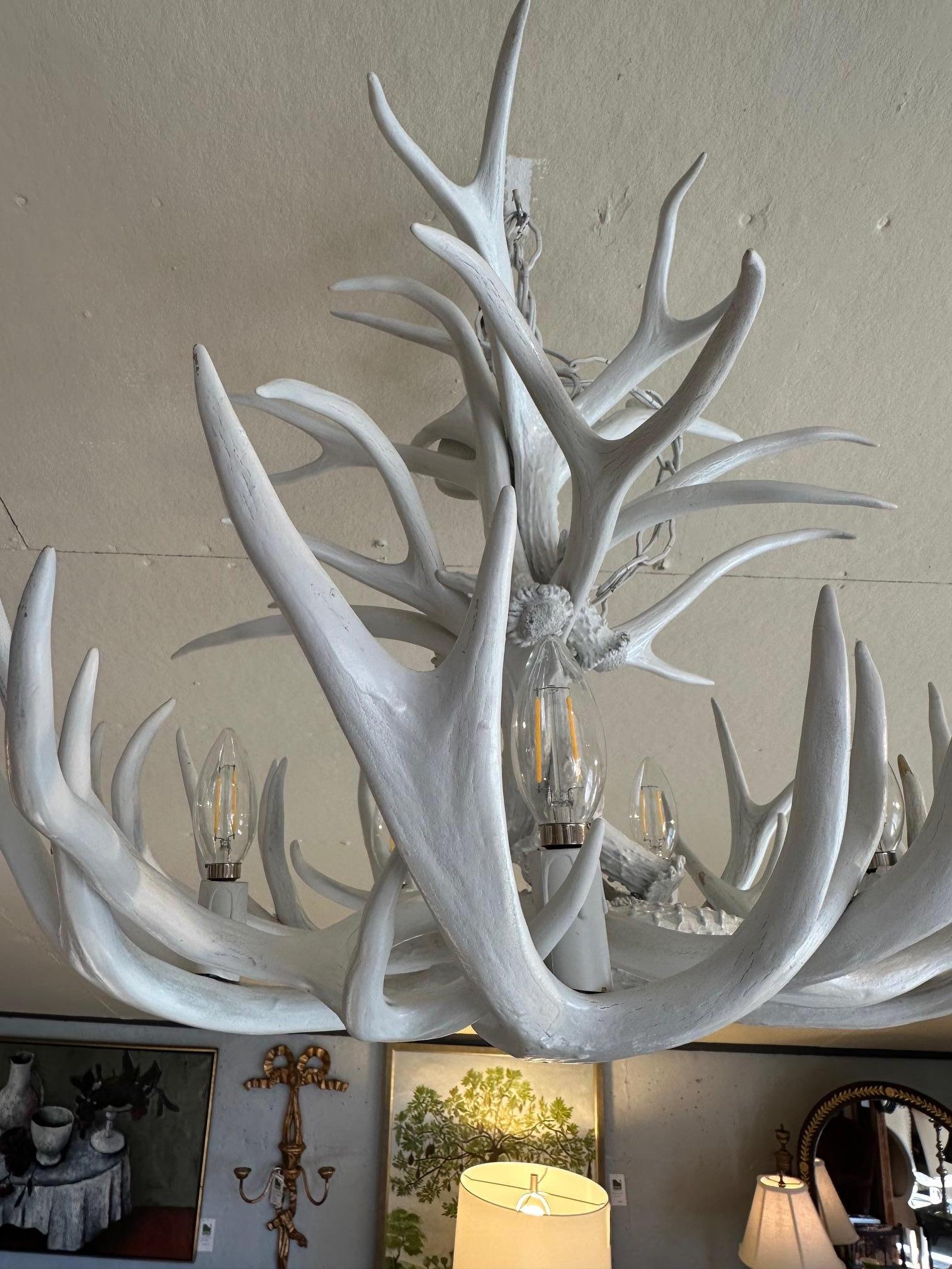 Late 20th Century Striking White Painted Antler Chandelier For Sale