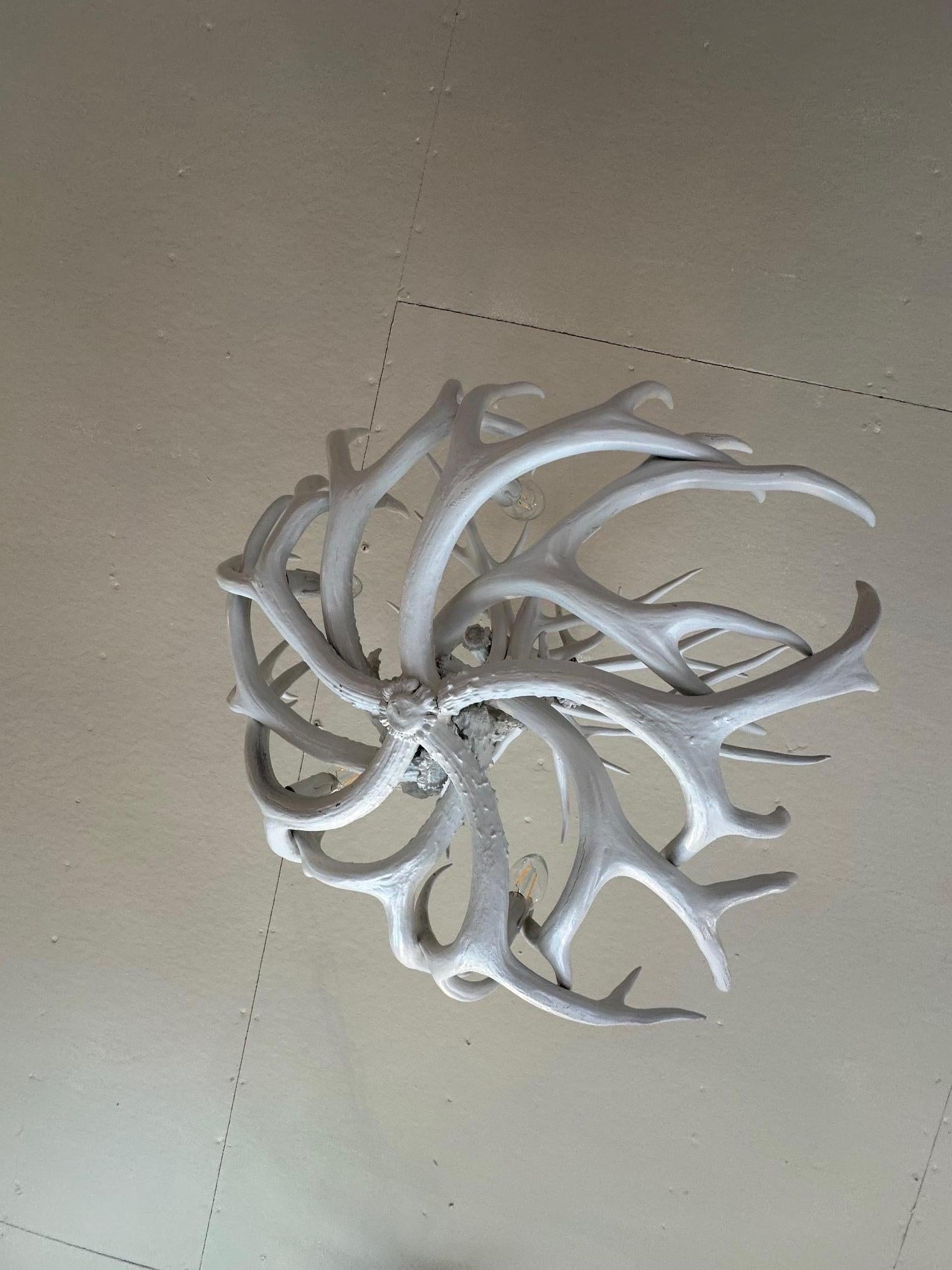 Striking White Painted Antler Chandelier For Sale 1