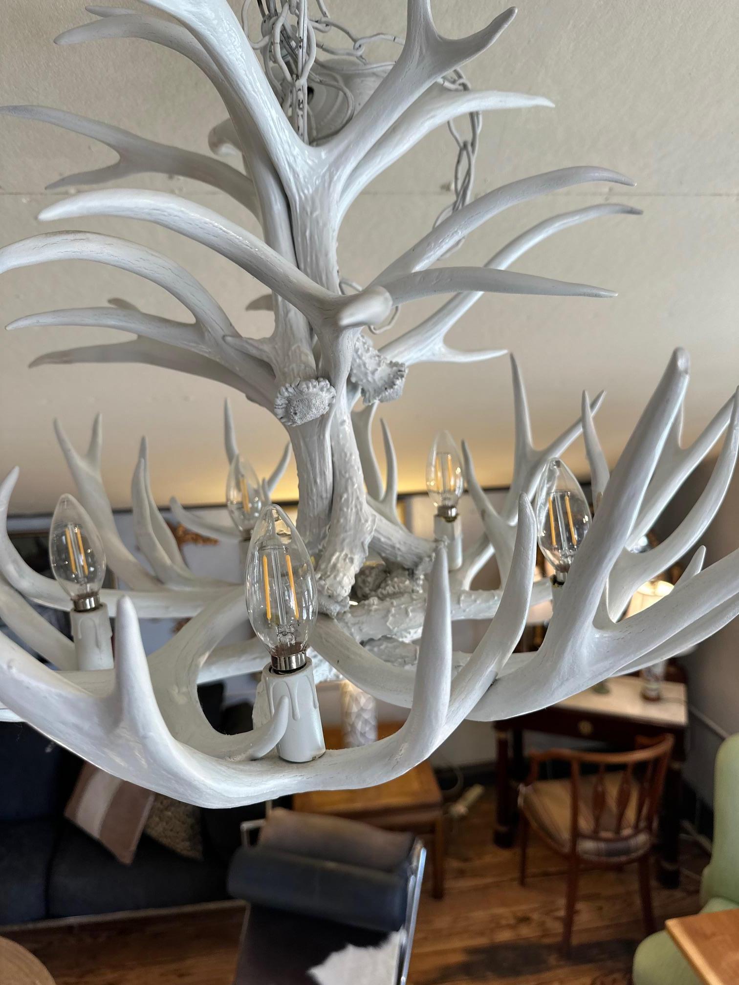Striking White Painted Antler Chandelier For Sale 2