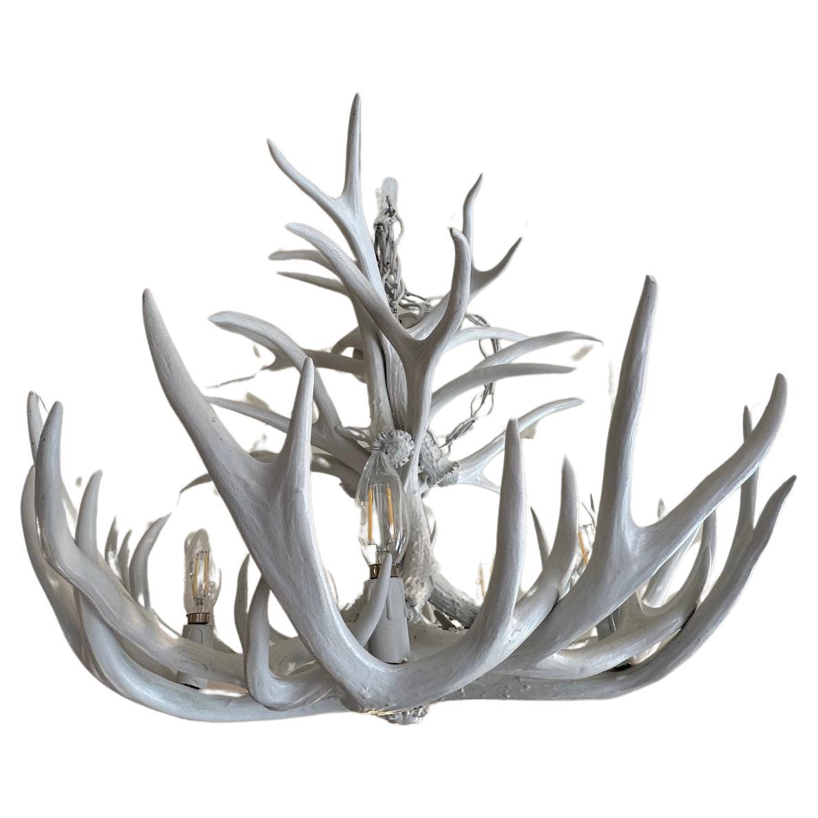 Striking White Painted Antler Chandelier For Sale