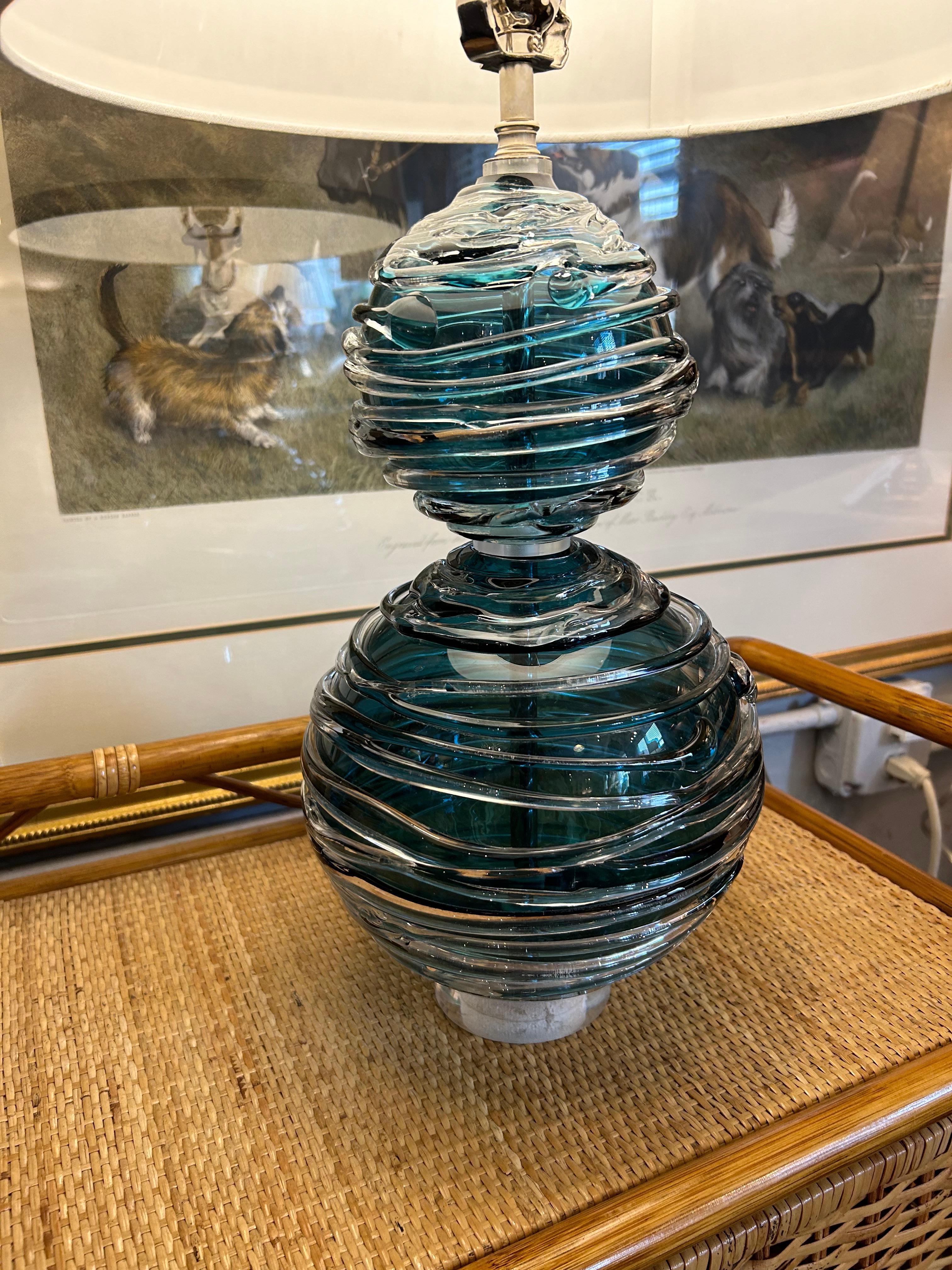 Striking William Yeoward Designer Art Glass Alfie Jade Table Lamp For Sale 1