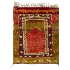 One of a Kind Woven Folk Art, Vintage Tulu Prayer Rug