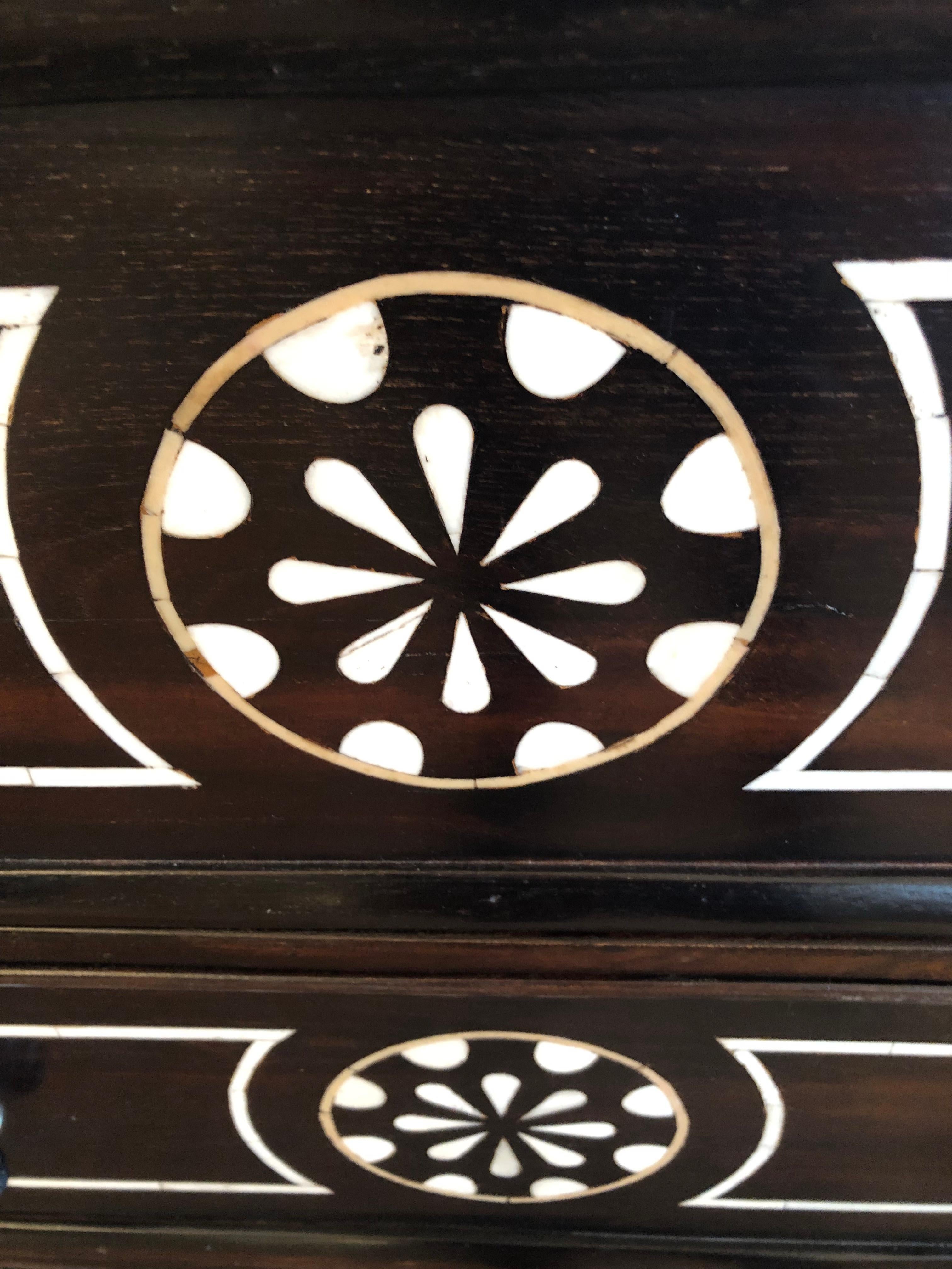 Late 20th Century Strikingly Beautiful Vintage Black and White Inlaid Chest of Drawers For Sale