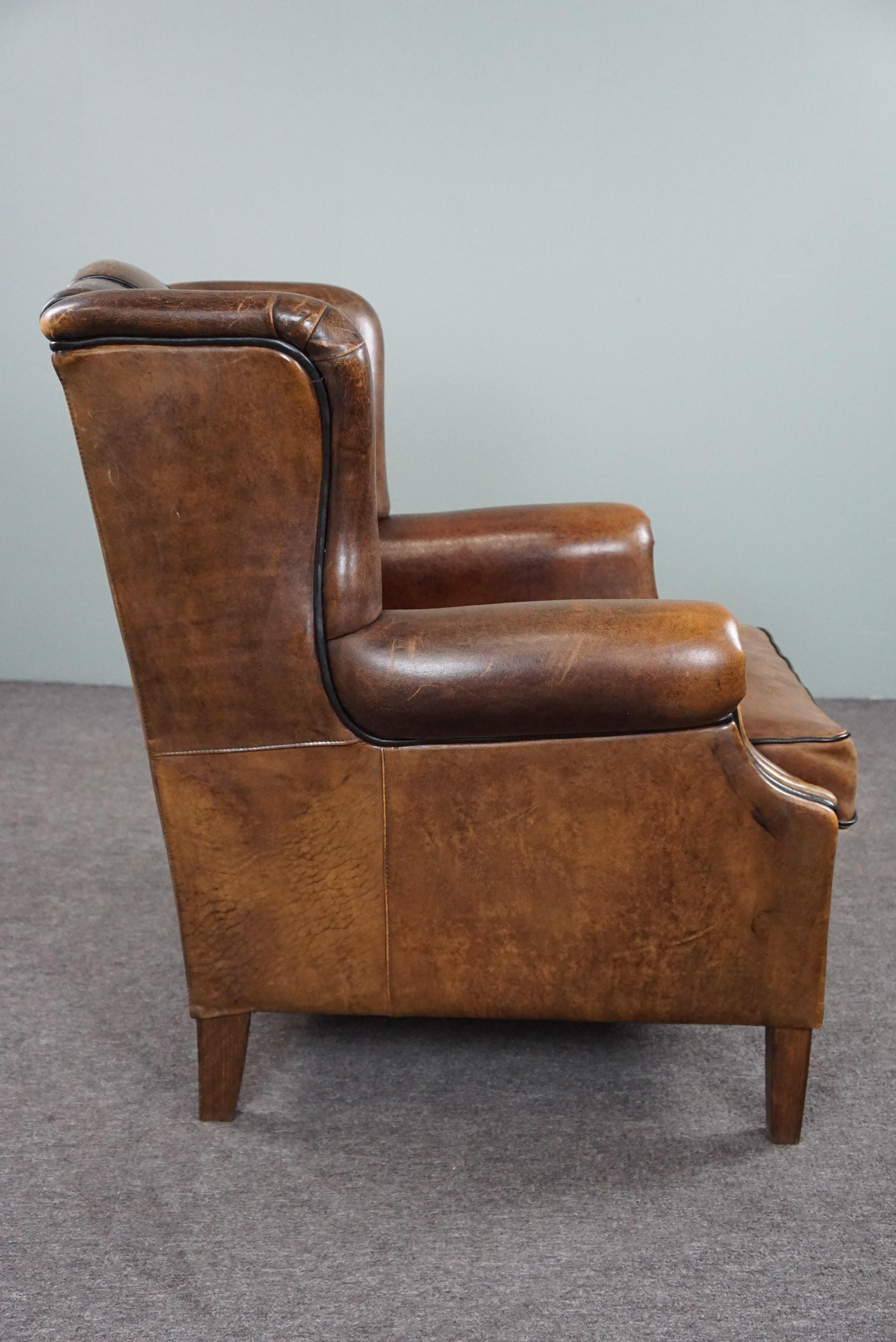 Dutch Strikingly colored sheepskin leather wing chair For Sale